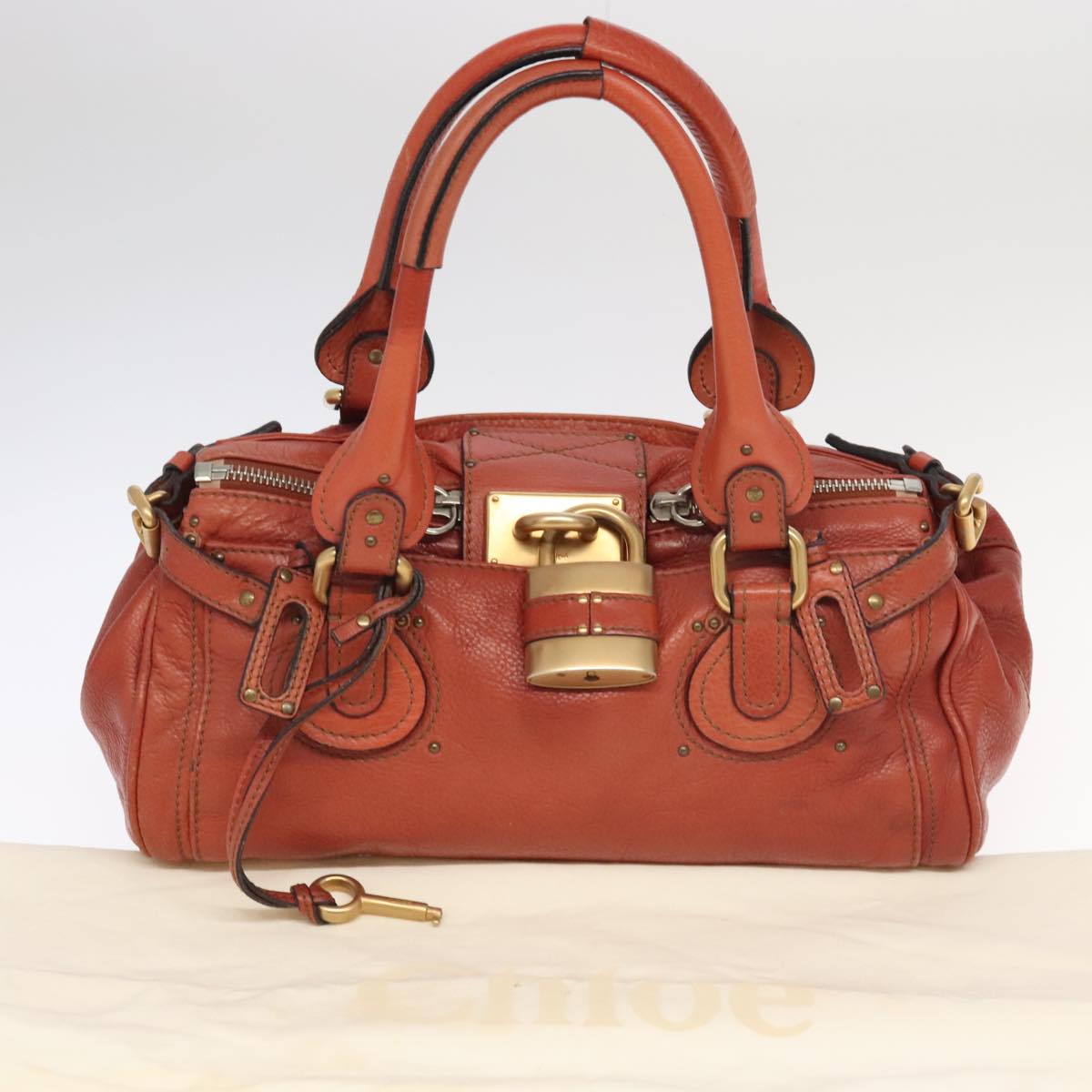 Chloe Paddington Hand Bag Leather Brown Gold Silver Auth am7171