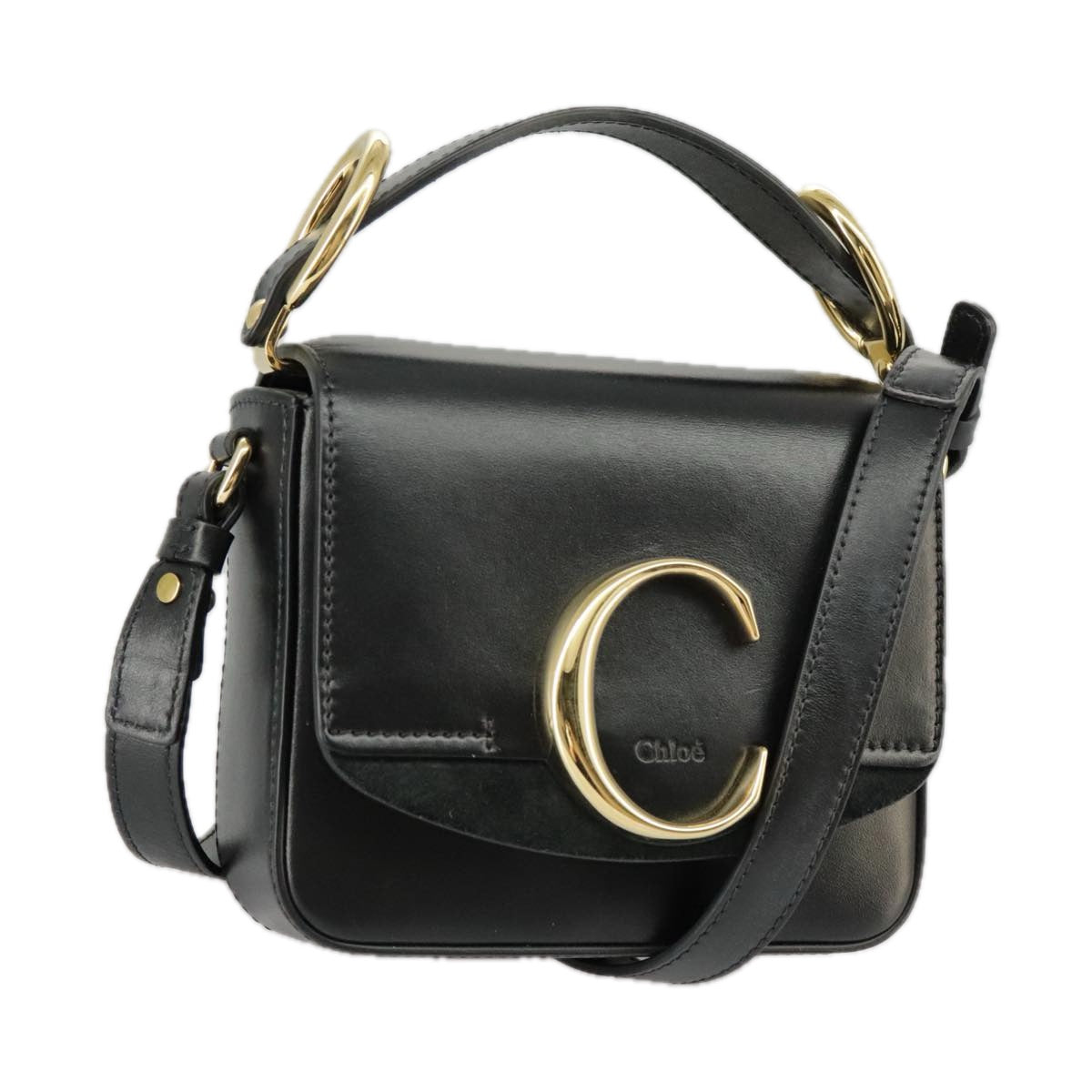 Chloe Mini Hand Bag Leather 2way Black Gold Auth am7172