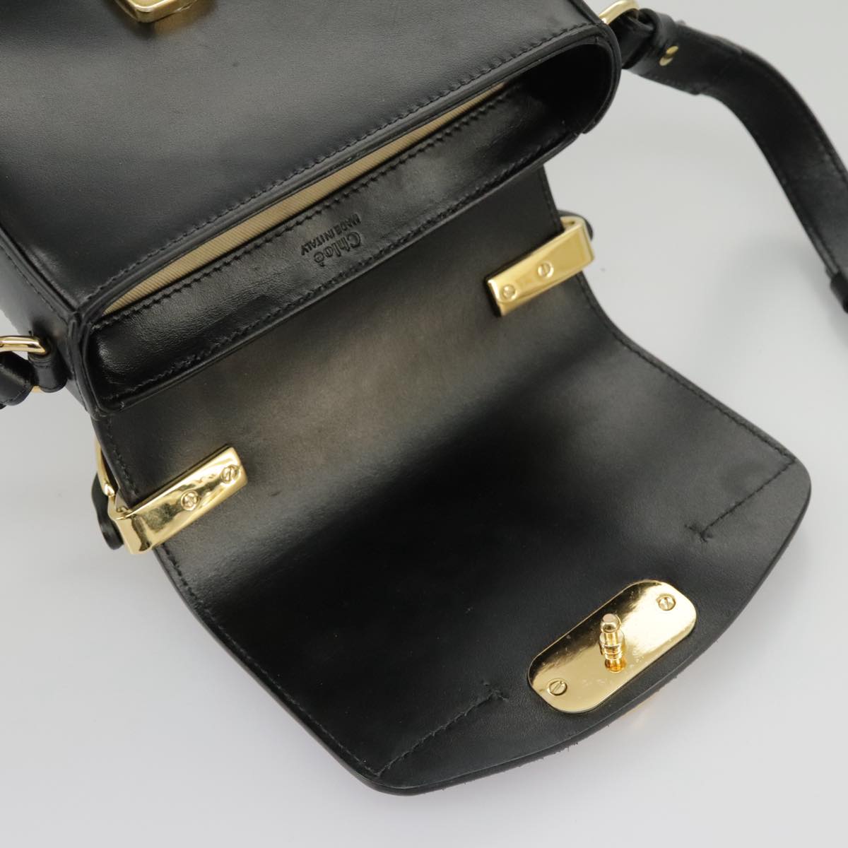 Chloe Mini Hand Bag Leather 2way Black Gold Auth am7172