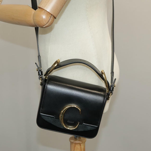 Chloe Mini Hand Bag Leather 2way Black Gold Auth am7172V