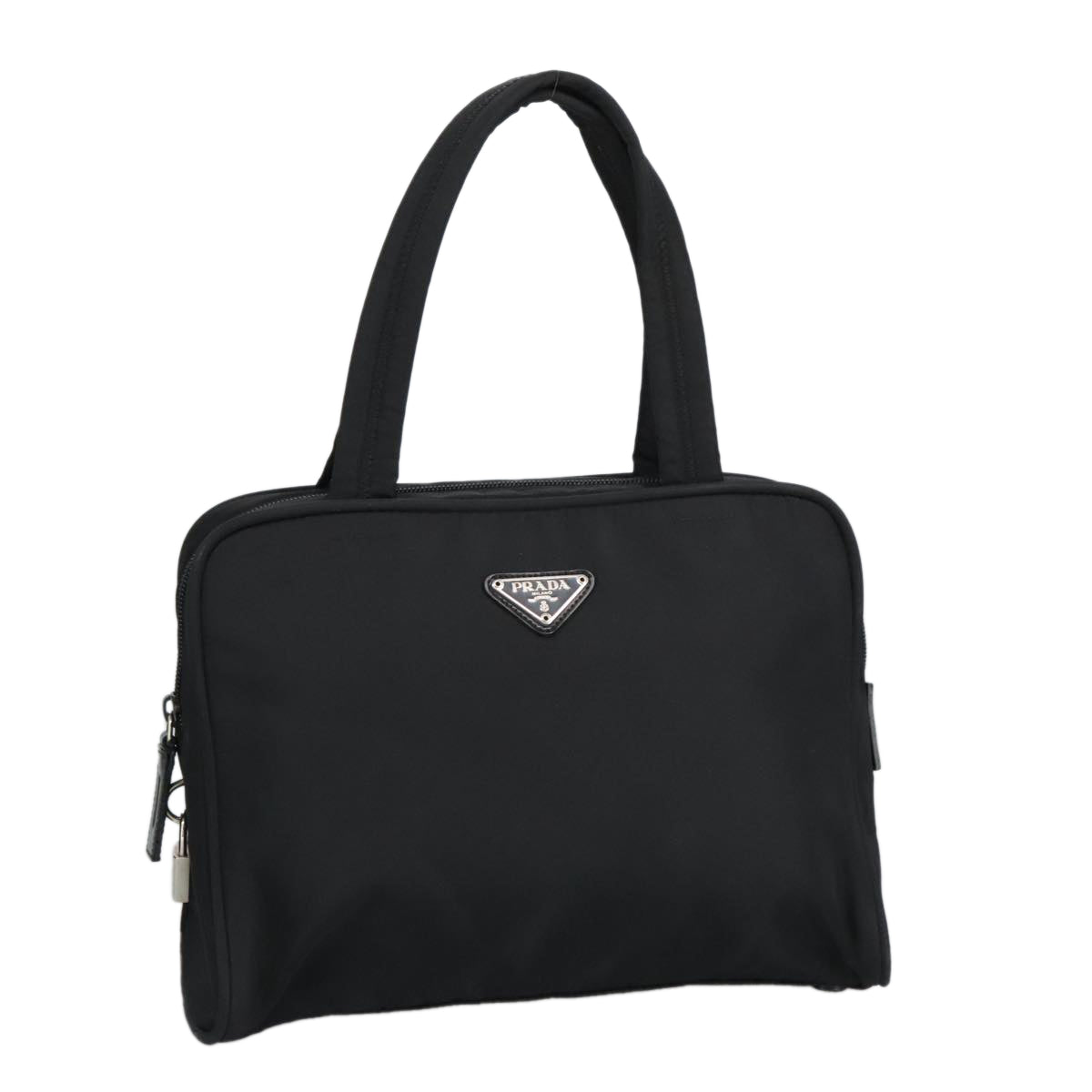 PRADA Hand Bag Nylon Silver Black Auth am7174