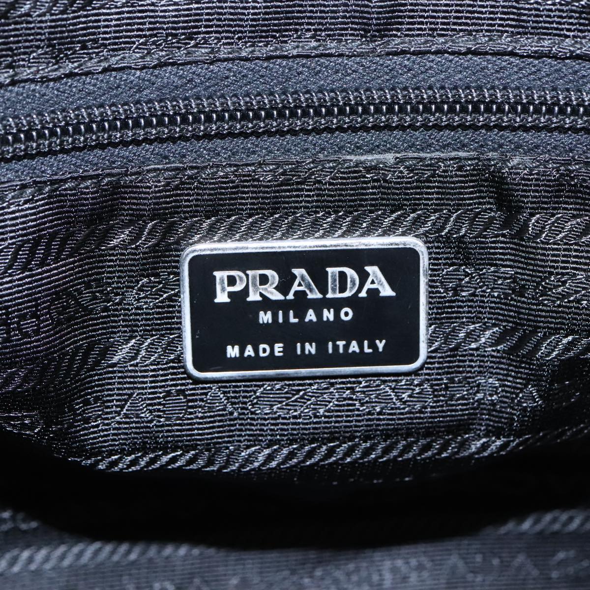 PRADA Hand Bag Nylon Silver Black Auth am7174