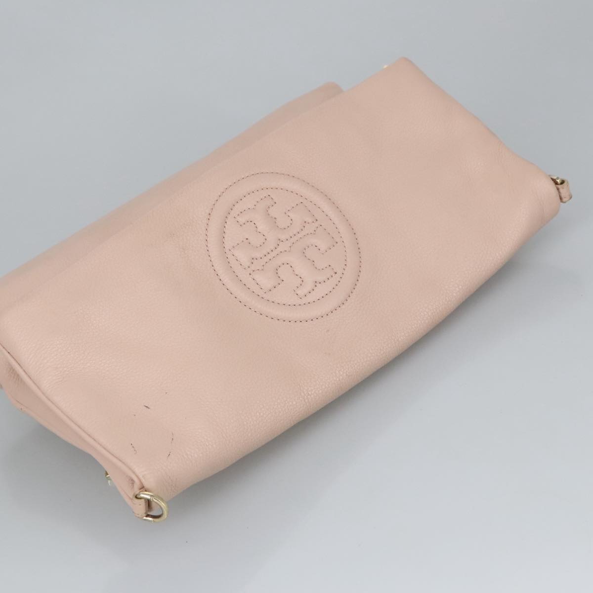 TORY BURCH Shoulder Bag Leather Pink Gold Auth am7175