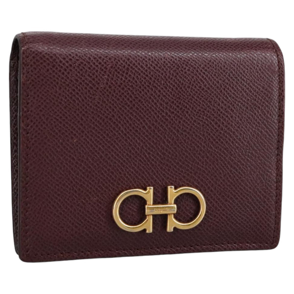 Salvatore Ferragamo Gancini Wallet Leather Bordeaux Gold Auth am7182