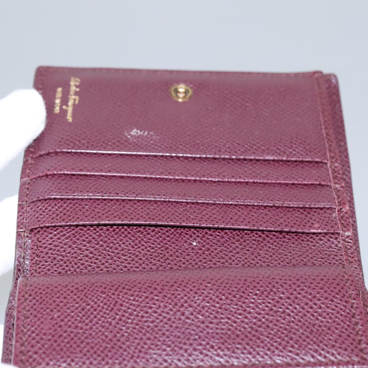 Salvatore Ferragamo Gancini Wallet Leather Bordeaux Gold Auth am7182