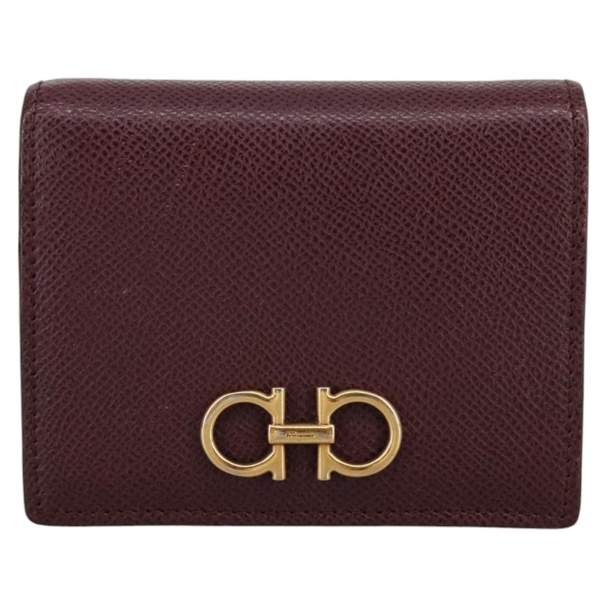 Salvatore Ferragamo Gancini Wallet Leather Bordeaux Gold Auth am7182 - 0