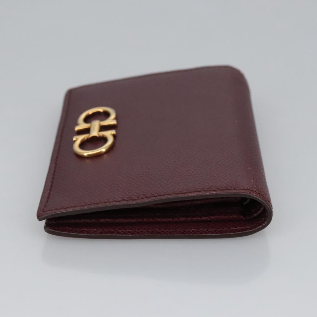 Salvatore Ferragamo Gancini Wallet Leather Bordeaux Gold Auth am7182