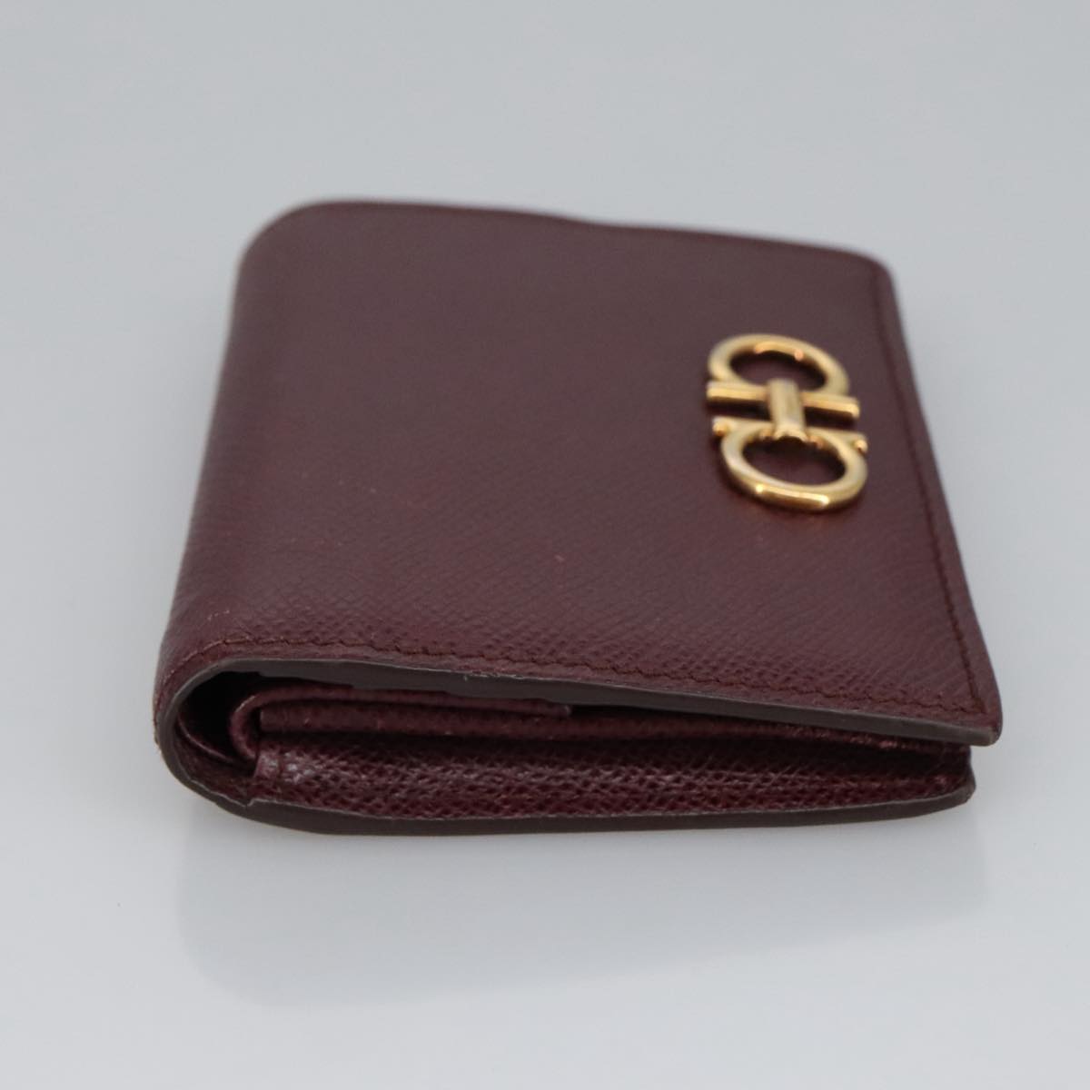 Salvatore Ferragamo Gancini Wallet Leather Bordeaux Gold Auth am7182