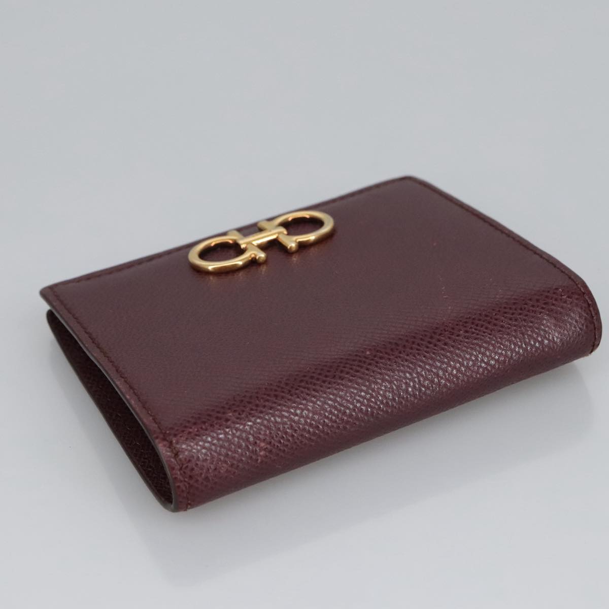 Salvatore Ferragamo Gancini Wallet Leather Bordeaux Gold Auth am7182