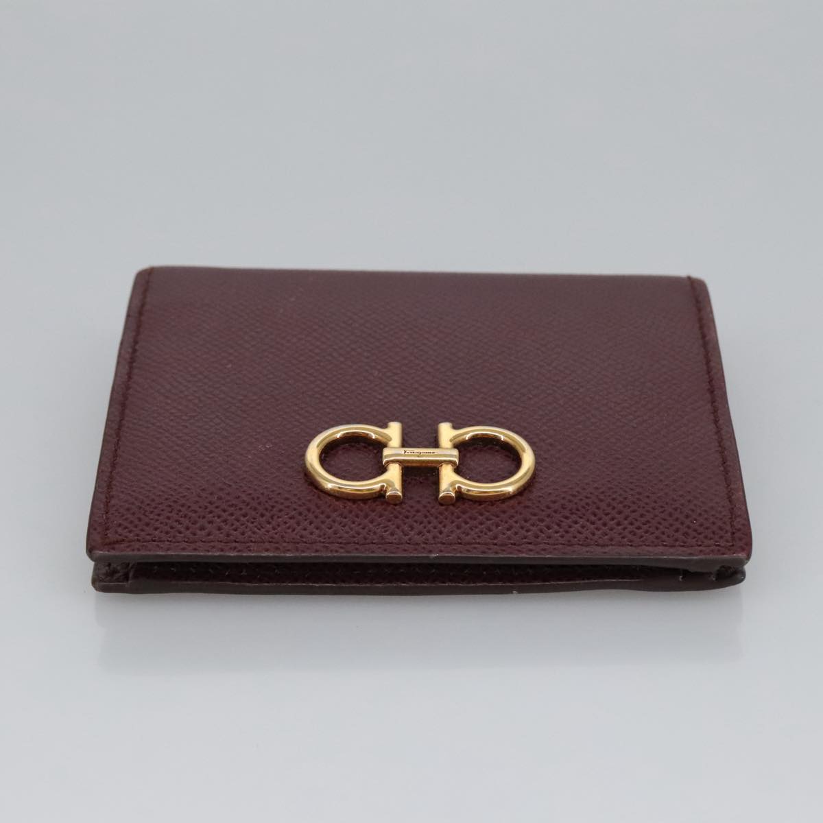 Salvatore Ferragamo Gancini Wallet Leather Bordeaux Gold Auth am7182