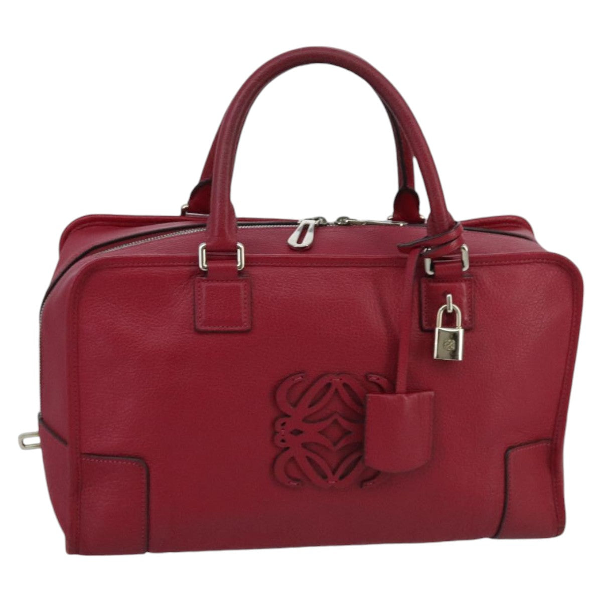 LOEWE Anagram Amazona 36 Hand Bag Leather Red Silver Auth am7195