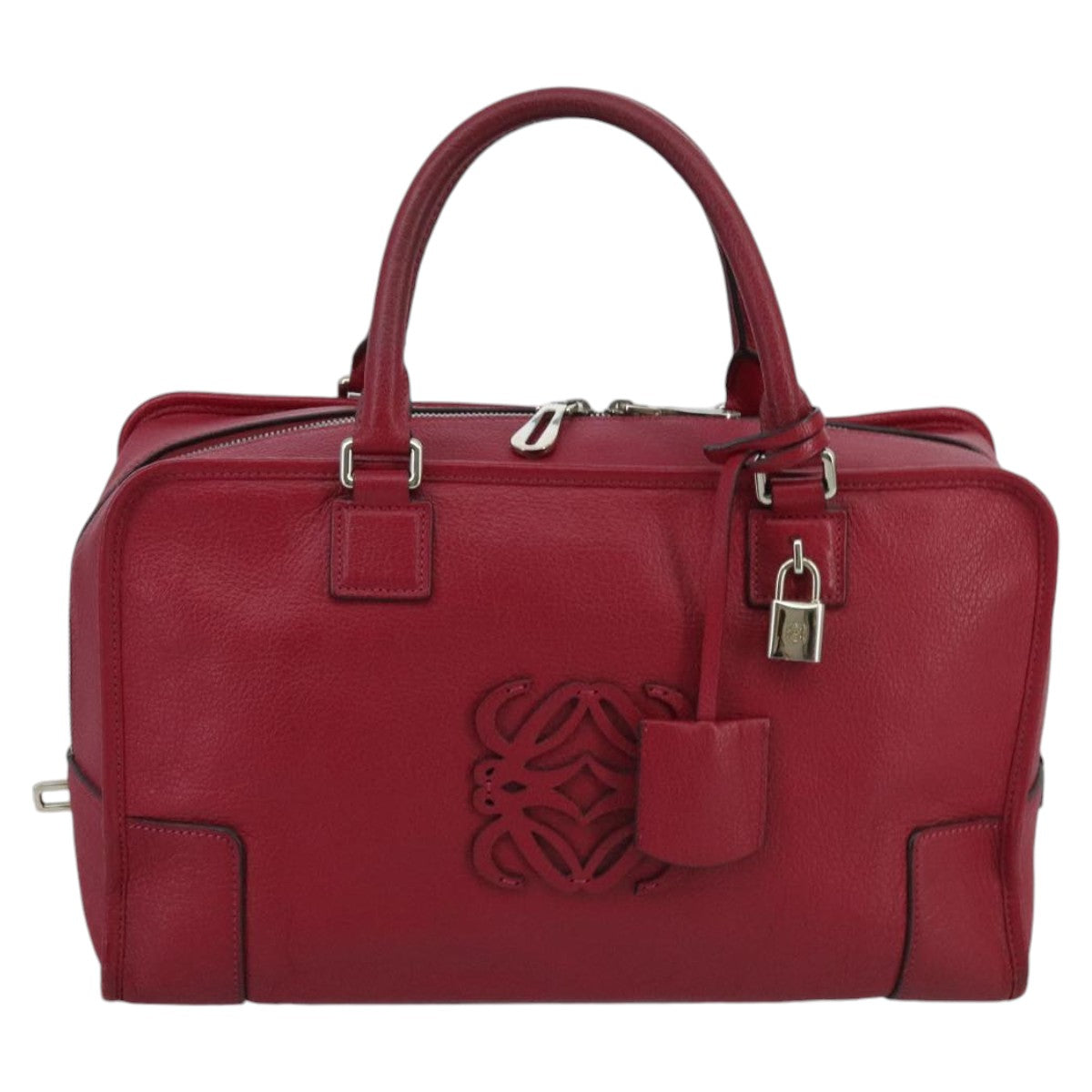 LOEWE Anagram Amazona 36 Hand Bag Leather Red Silver Auth am7195