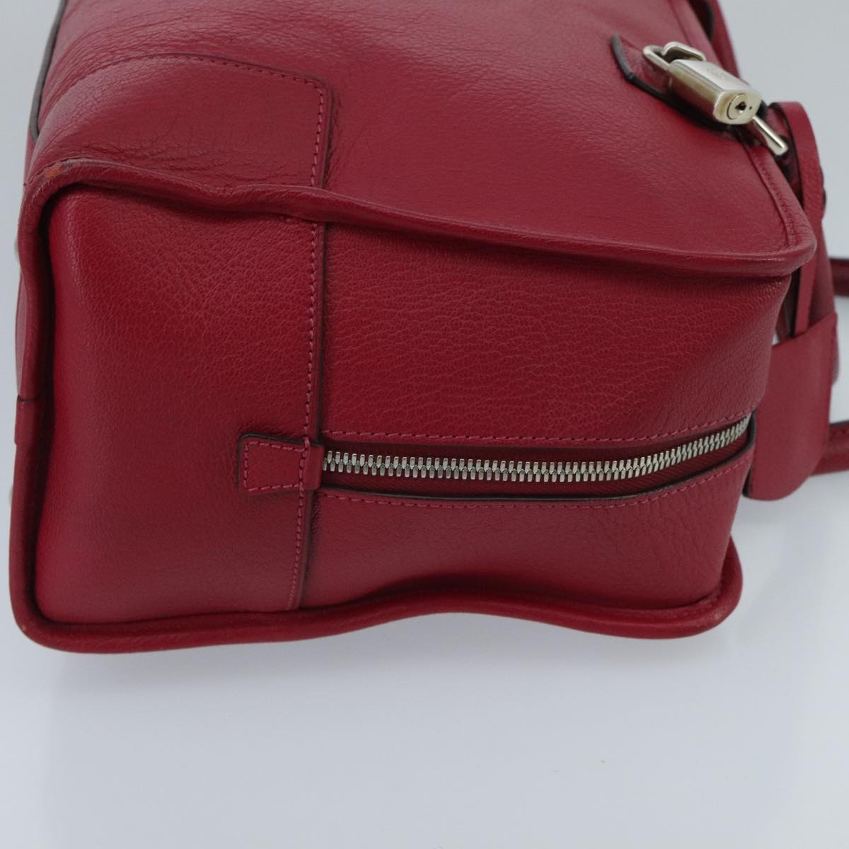 LOEWE Anagram Amazona 36 Hand Bag Leather Red Silver Auth am7195