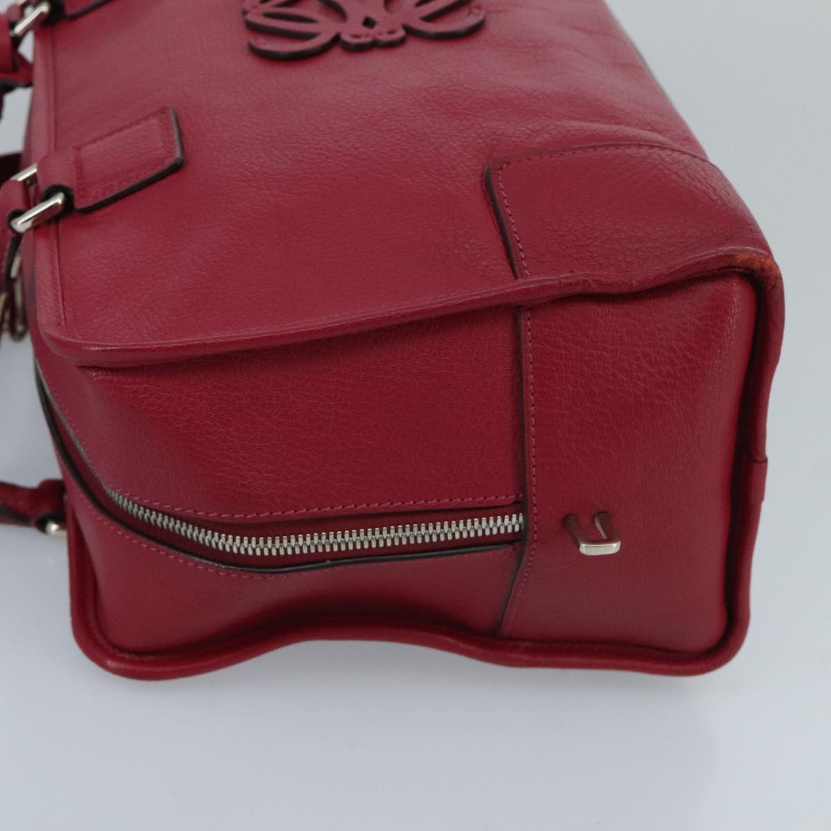 LOEWE Anagram Amazona 36 Hand Bag Leather Red Silver Auth am7195