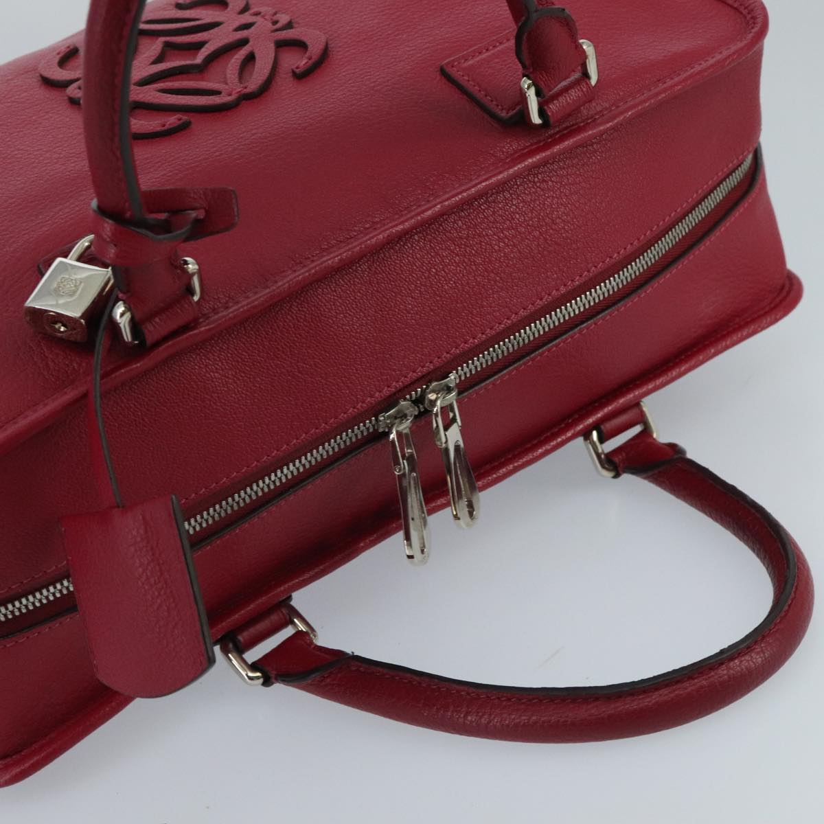 LOEWE Anagram Amazona 36 Hand Bag Leather Red Silver Auth am7195