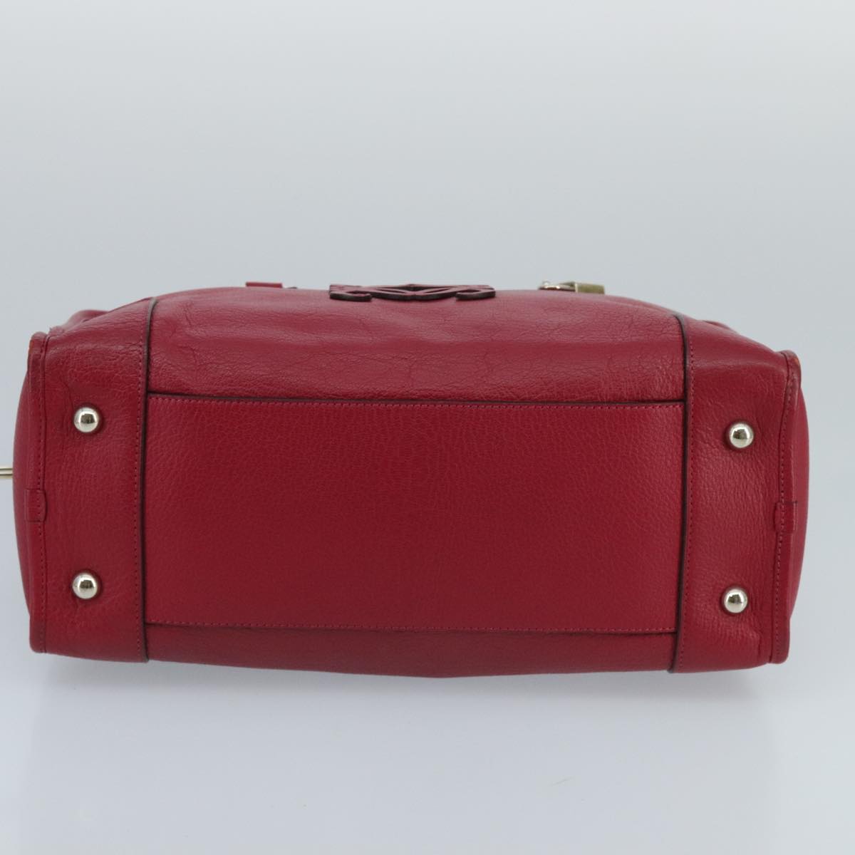 LOEWE Anagram Amazona 36 Hand Bag Leather Red Silver Auth am7195