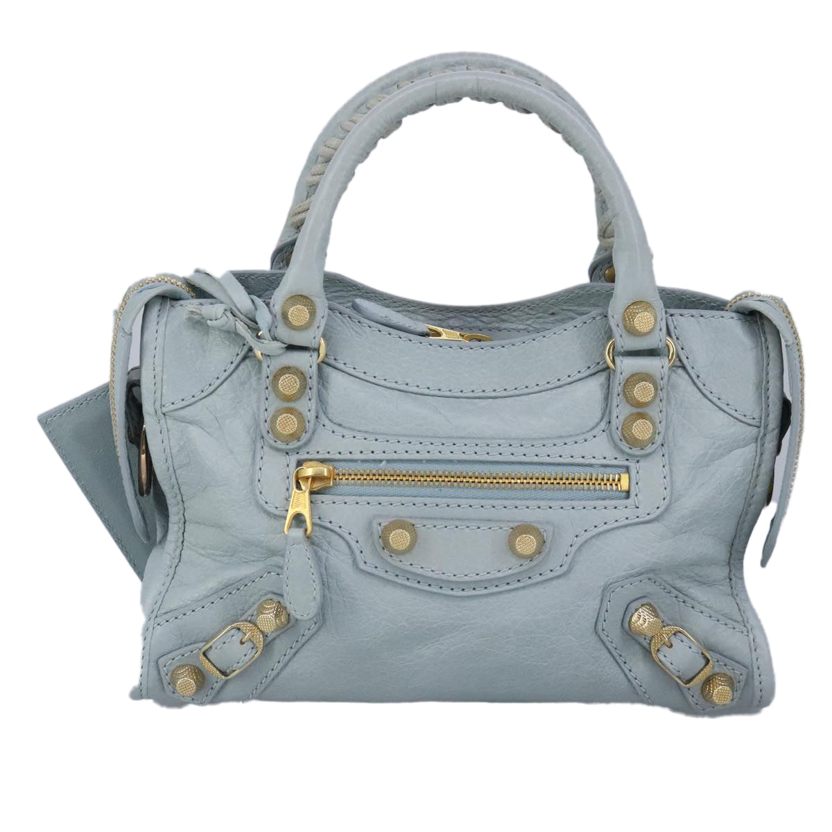 BALENCIAGA Giant Mini City Bag Leather 2way Light Blue Gold 309544 Auth am7196 - 0