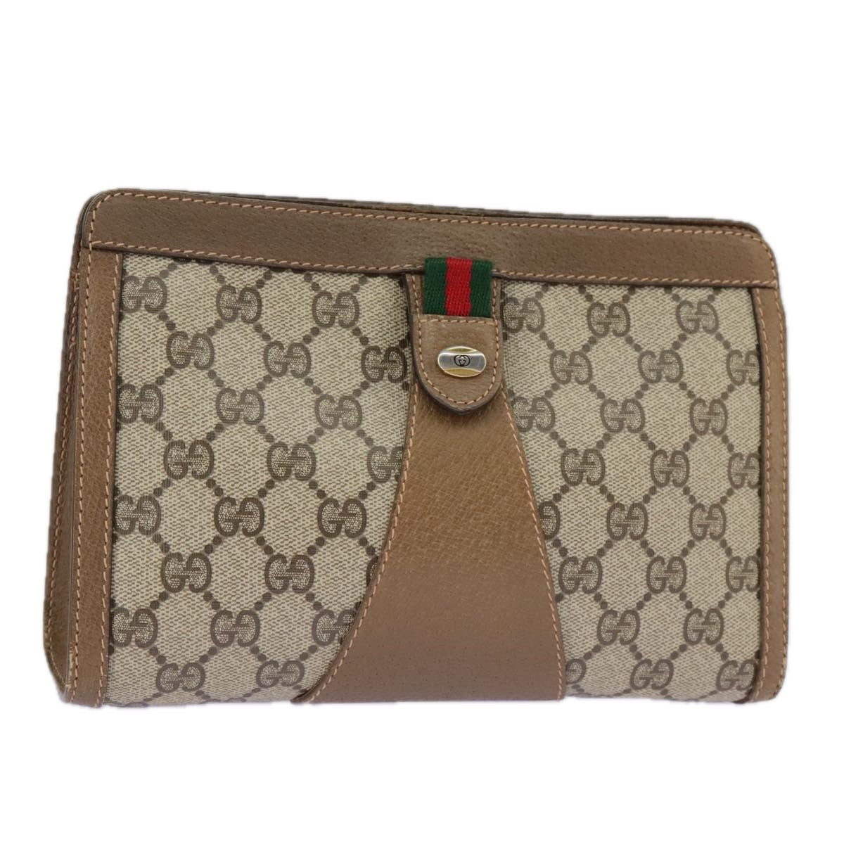 GUCCI GG Supreme Web Sherry Line Clutch Bag PVC Beige Red 89 01 032 Auth am7200