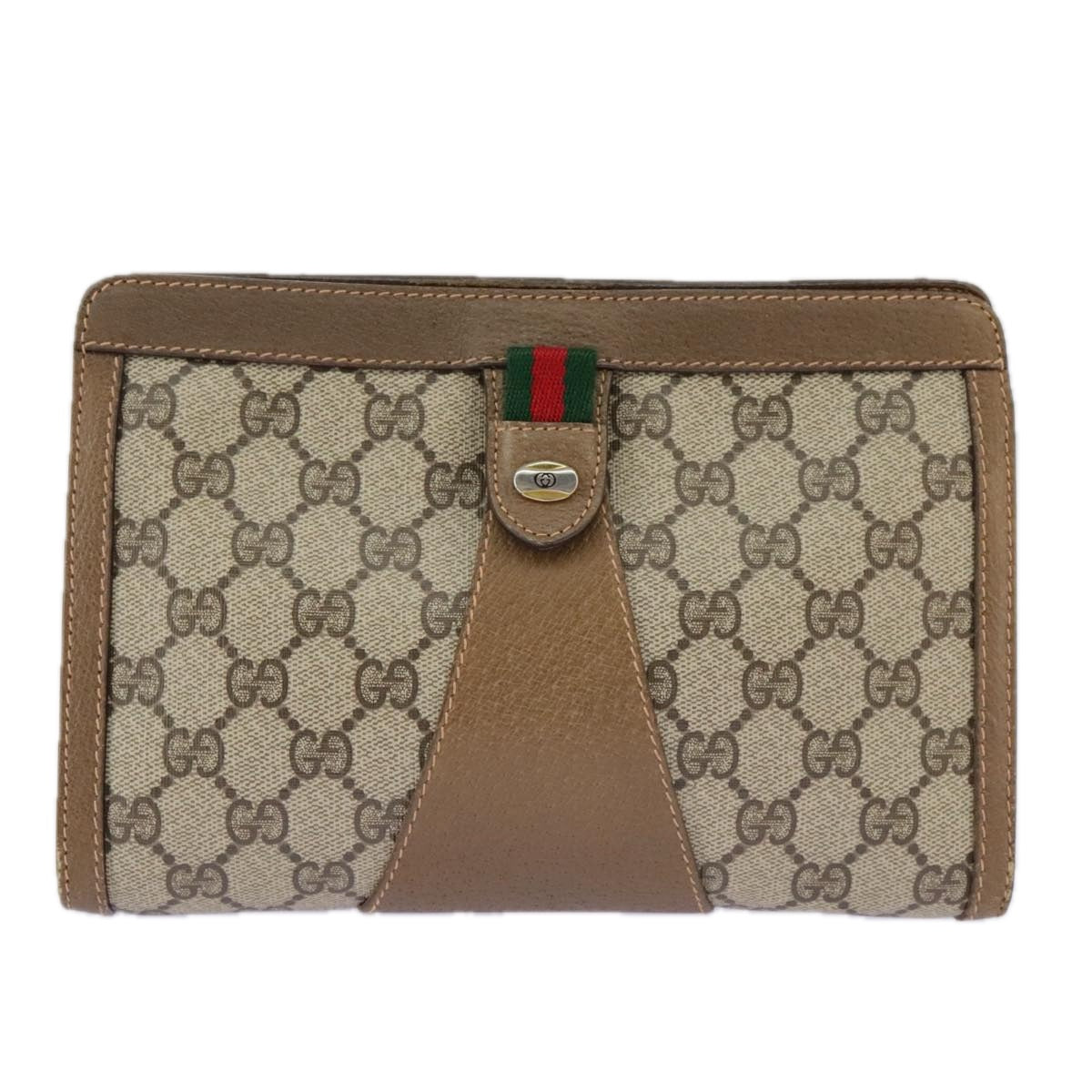 GUCCI GG Supreme Web Sherry Line Clutch Bag PVC Beige Red 89 01 032 Auth am7200