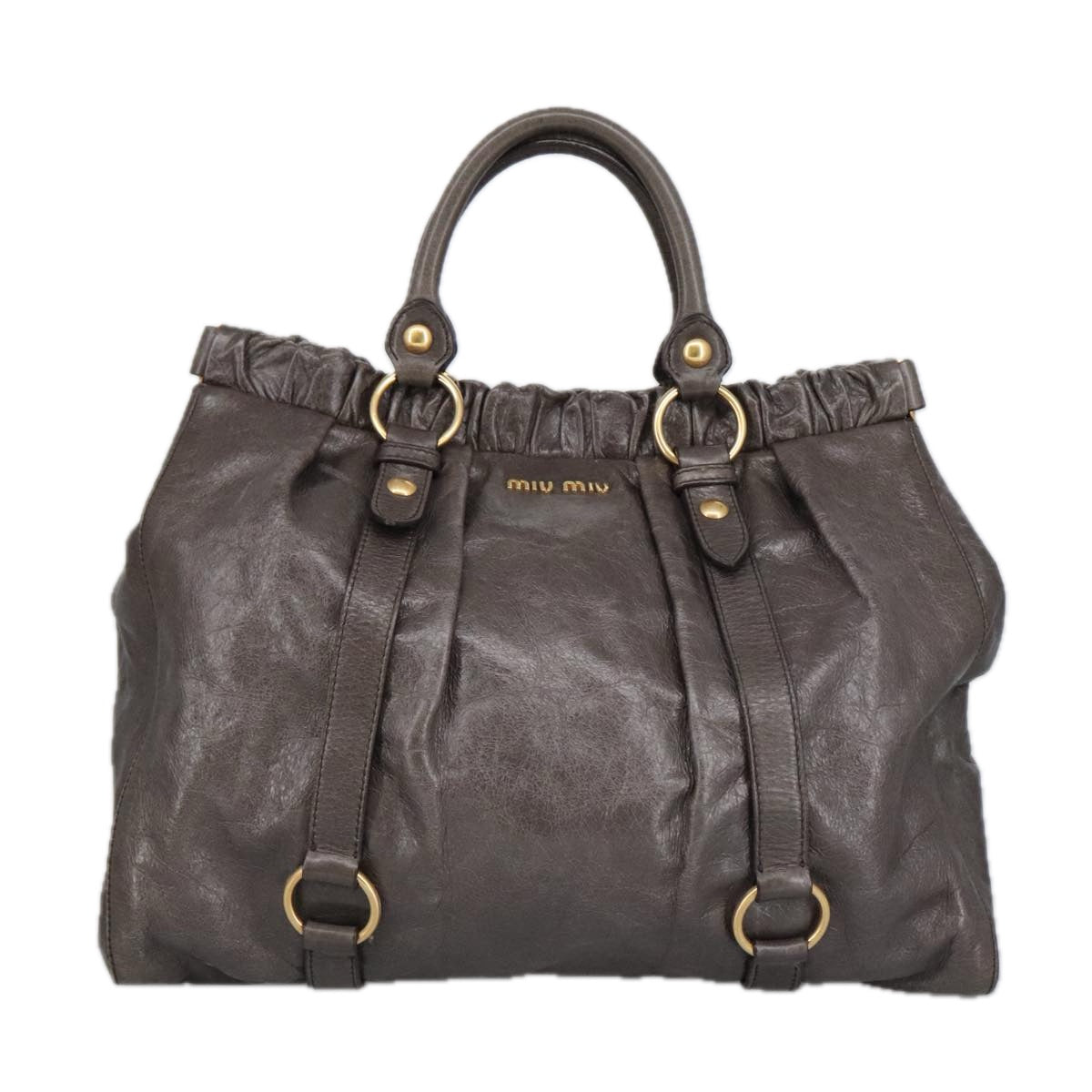 Miu Miu Tote Bag Leather 2way Gray Gold Auth am7203