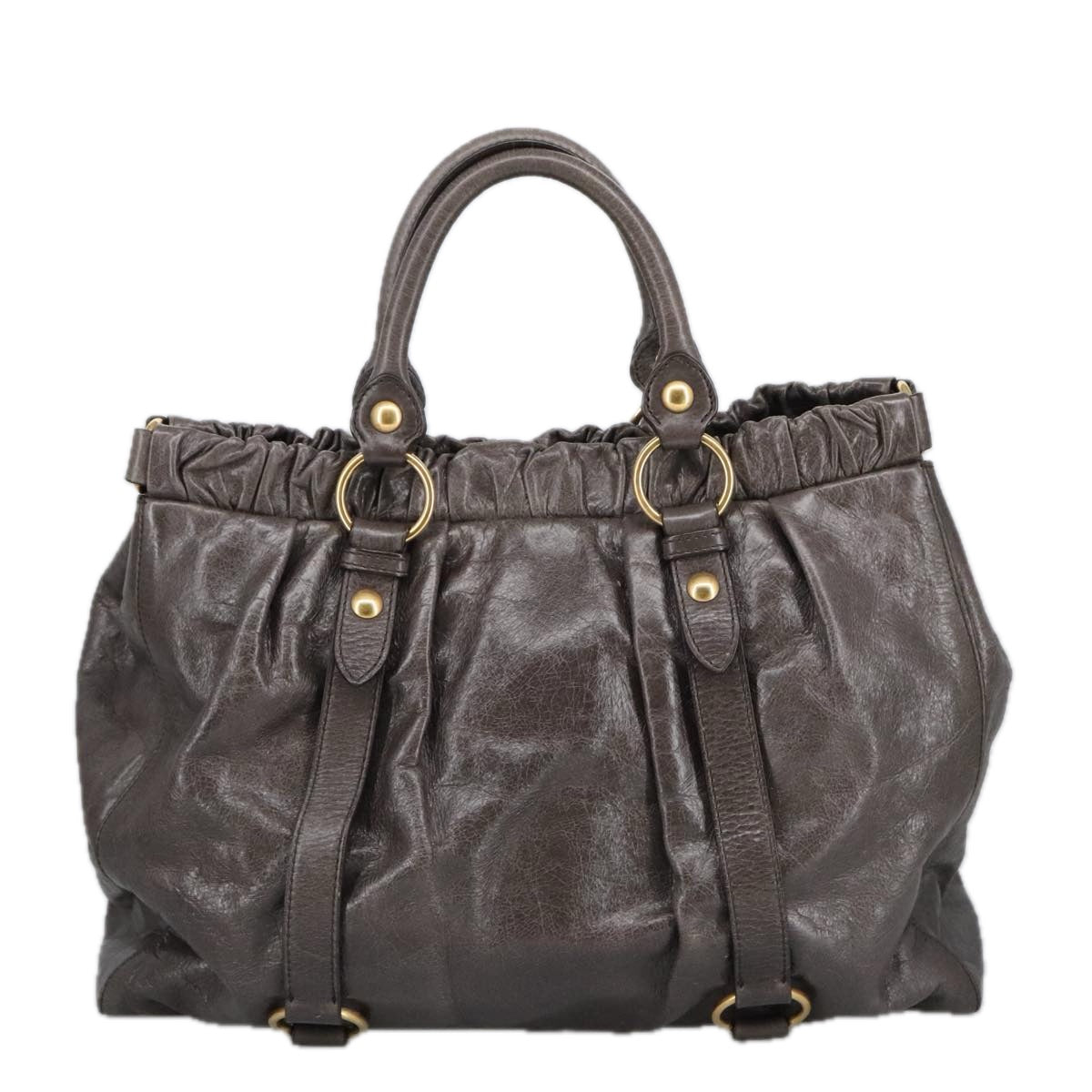 Miu Miu Tote Bag Leather 2way Gray Gold Auth am7203 - 0