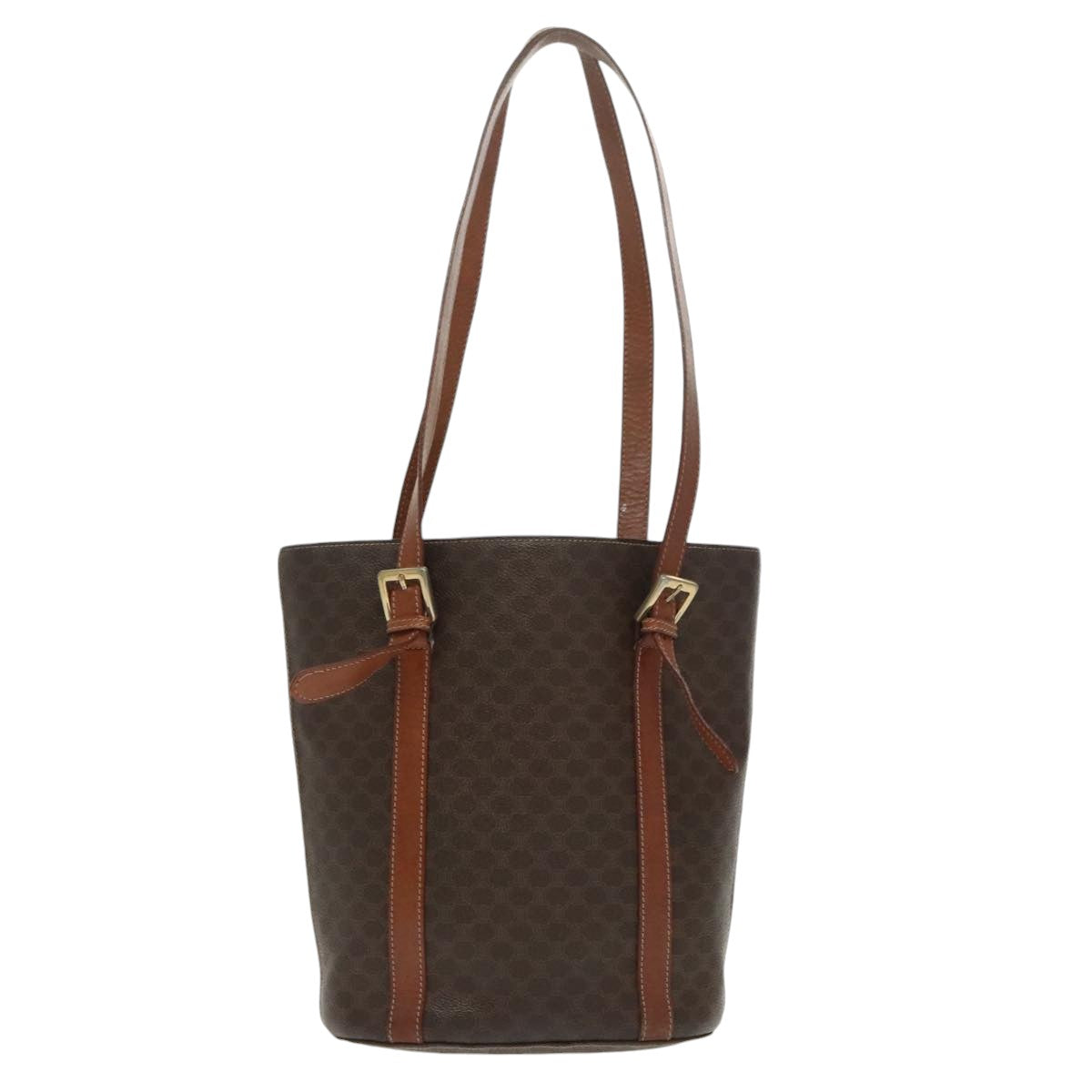 CELINE Macadam Canvas Tote Bag PVC Leather Brown Gold Auth am7209