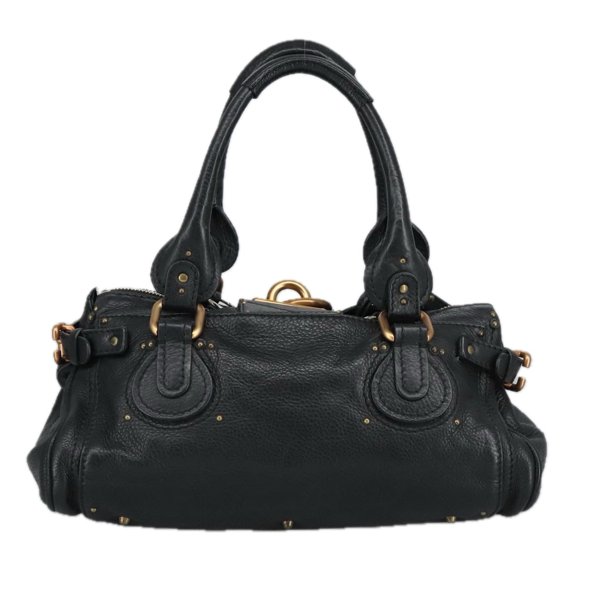 Chloe Paddington Hand Bag Leather Black Gold Silver Auth am7211 - 0