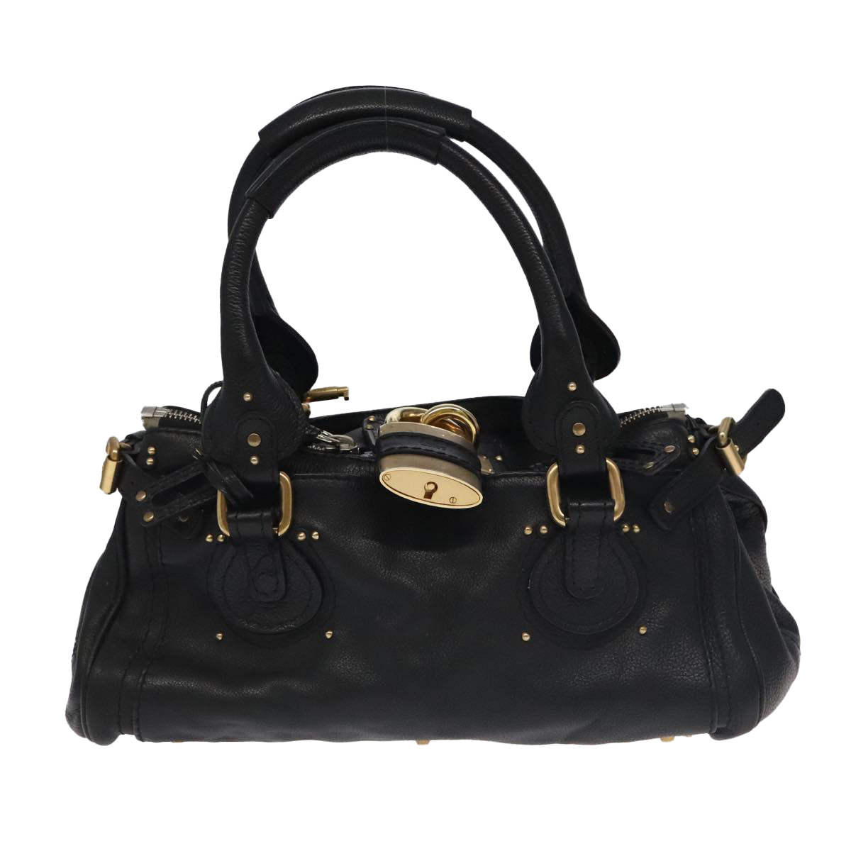 Chloe Paddington Hand Bag Leather Black Gold Silver Auth am7212 - 0