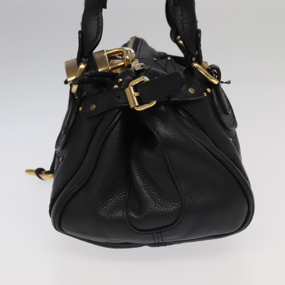 Chloe Paddington Hand Bag Leather Black Gold Silver Auth am7212