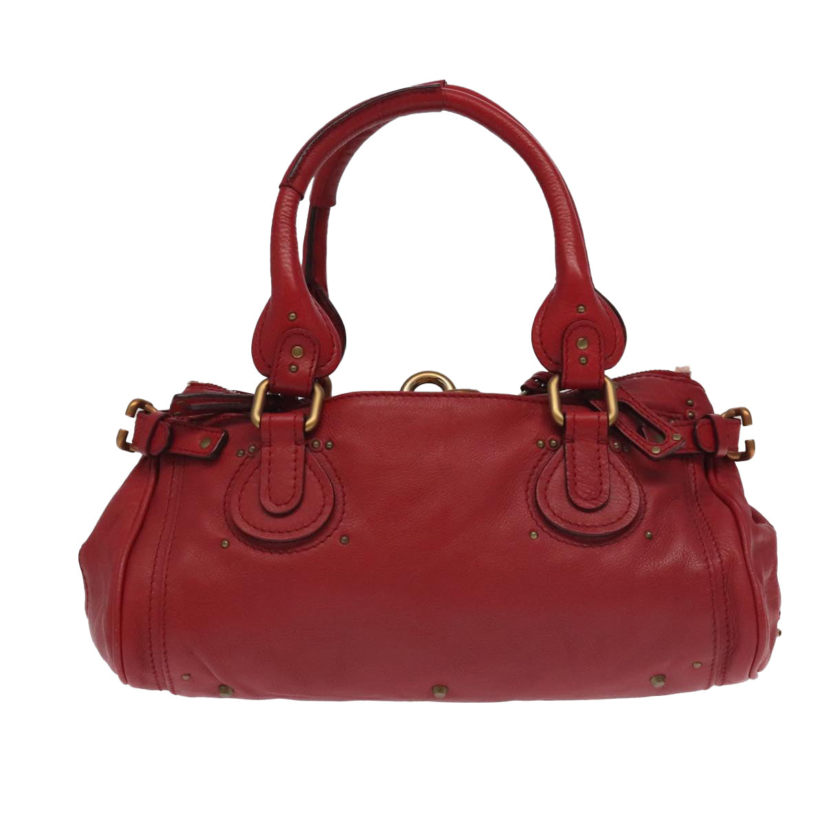 Chloe Paddington Hand Bag Leather Red Gold Silver Auth am7213 - 0