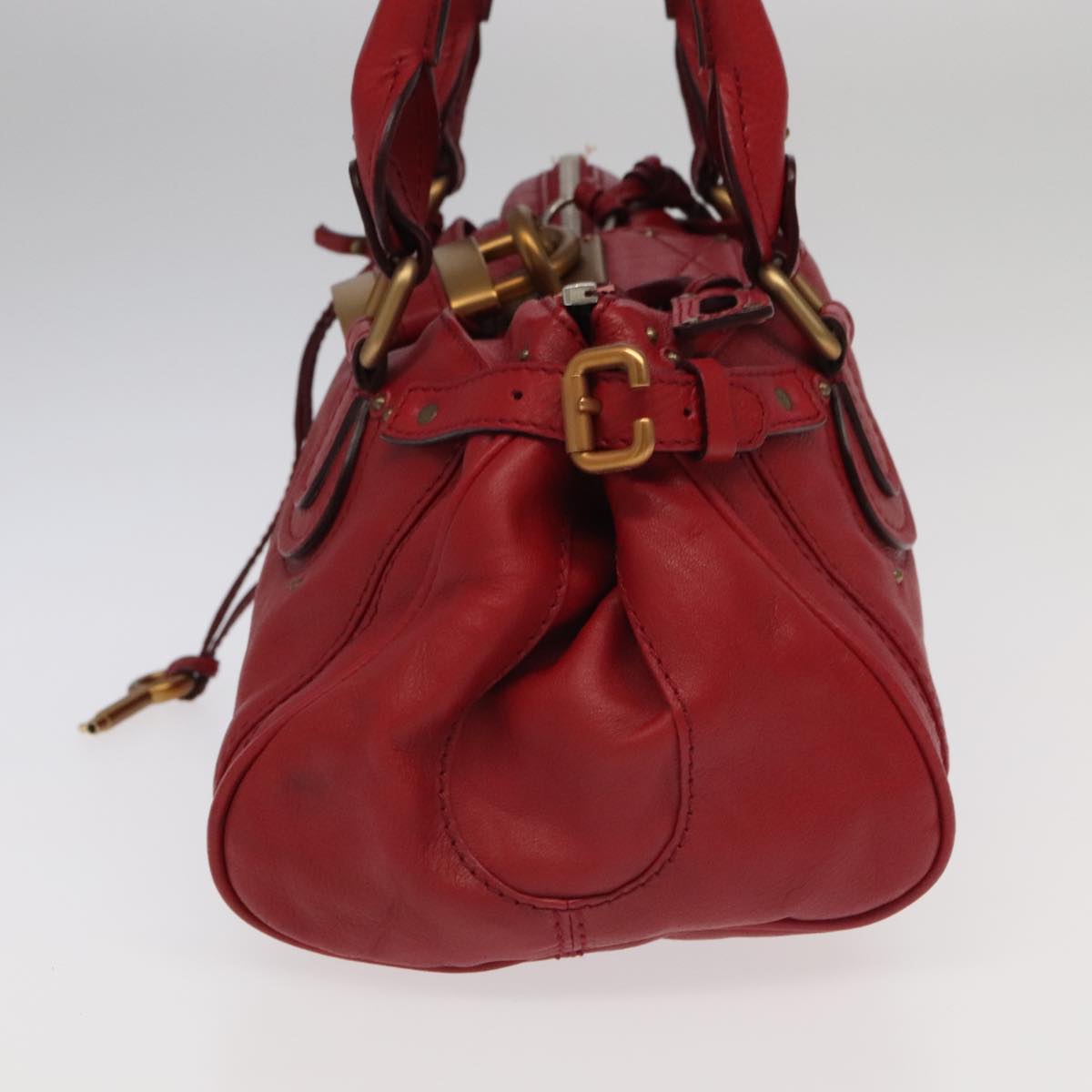 Chloe Paddington Hand Bag Leather Red Gold Silver Auth am7213