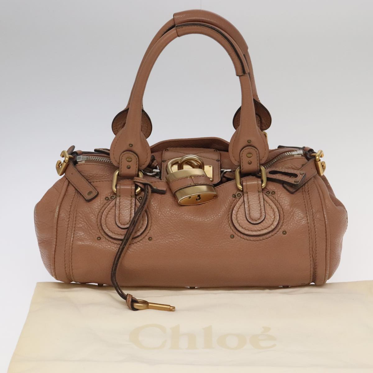 Chloe Paddington Hand Bag Leather Pink Gold Silver Auth am7214