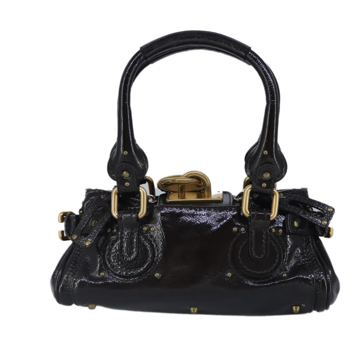 Chloe Paddington Hand Bag Enamel Black Gold Silver Auth am7216