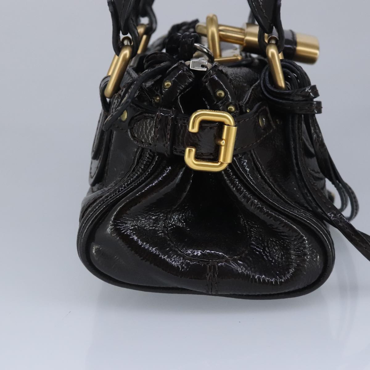 Chloe Paddington Hand Bag Enamel Black Gold Silver Auth am7216