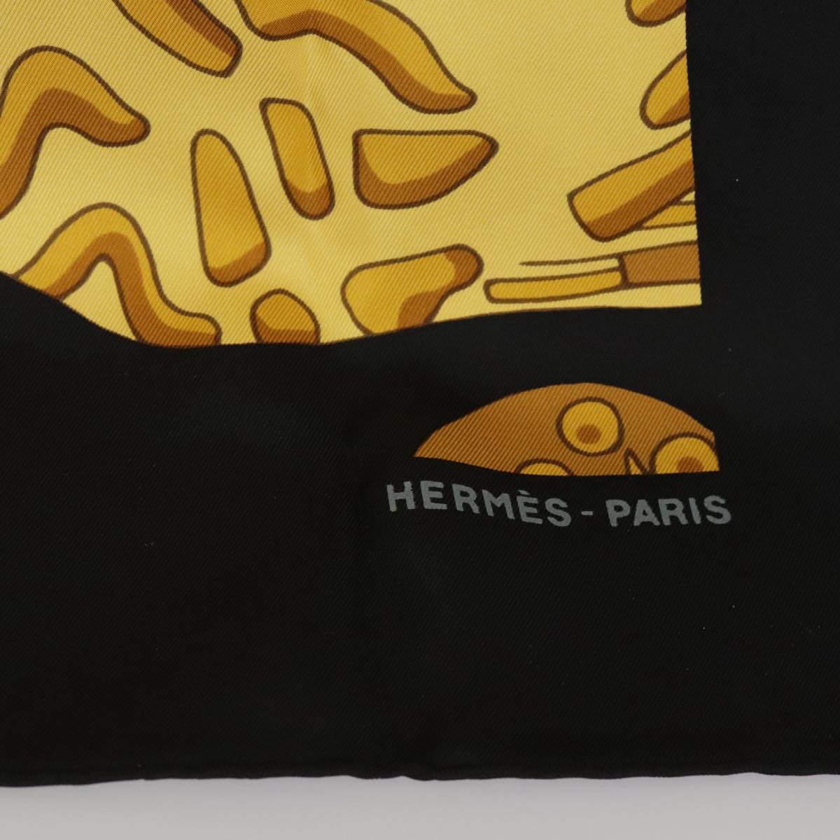 HERMES Carre 90 Scarf ""GRAND FONDS"" Silk Black Yellow Auth am7219