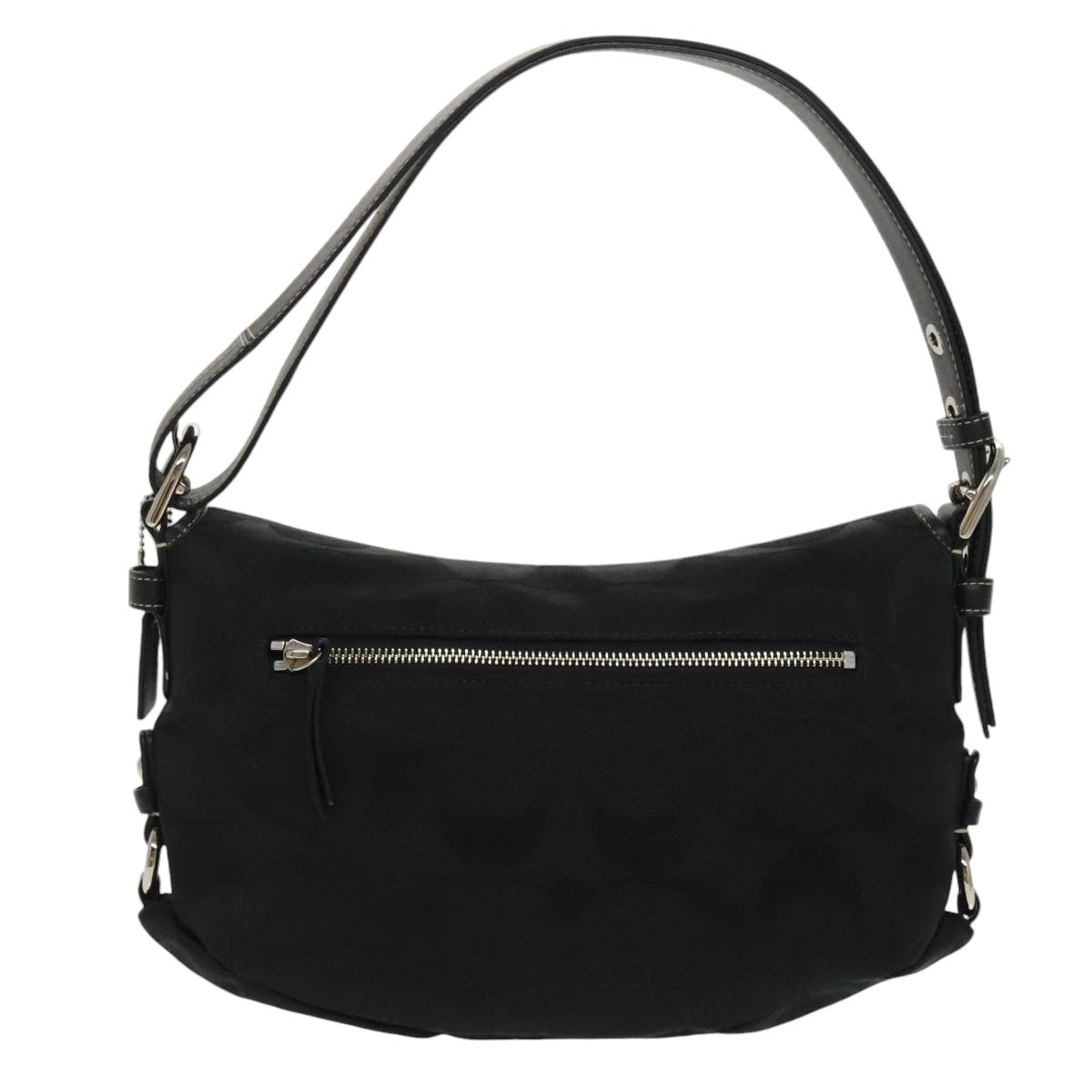 Coach Signature Shoulder Bag Canvas Black Silver Auth am7220 - 0