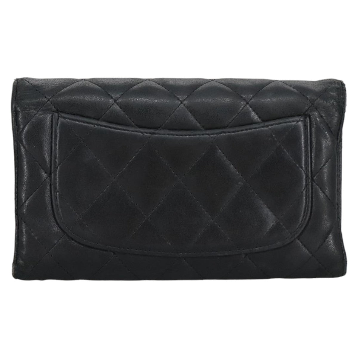 CHANEL Matelasse Long Wallet Lamb Skin Black Silver CC Auth am7222 - 0