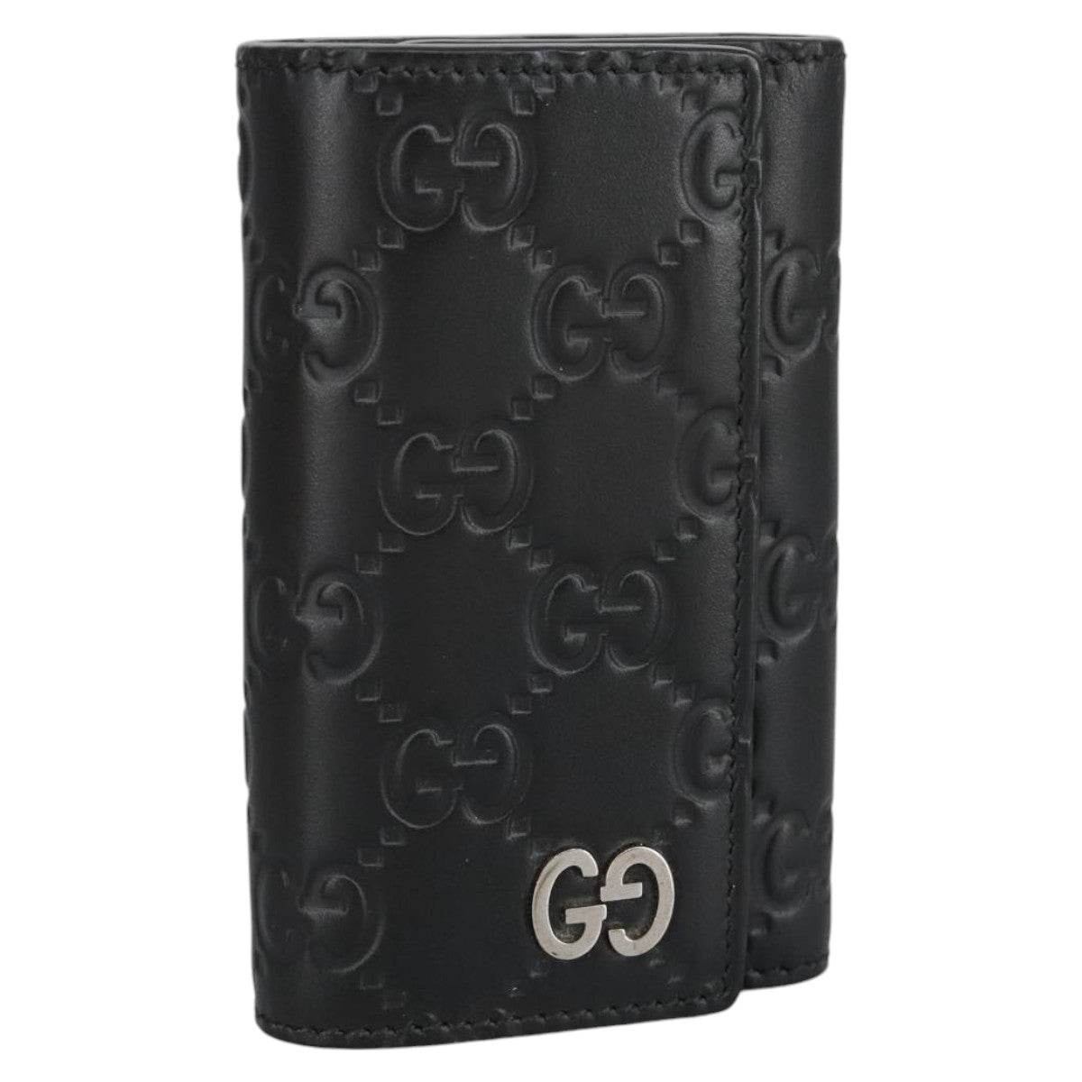 GUCCI GG Canvas Guccissima Key Case Leather Black 473924 Auth am7224