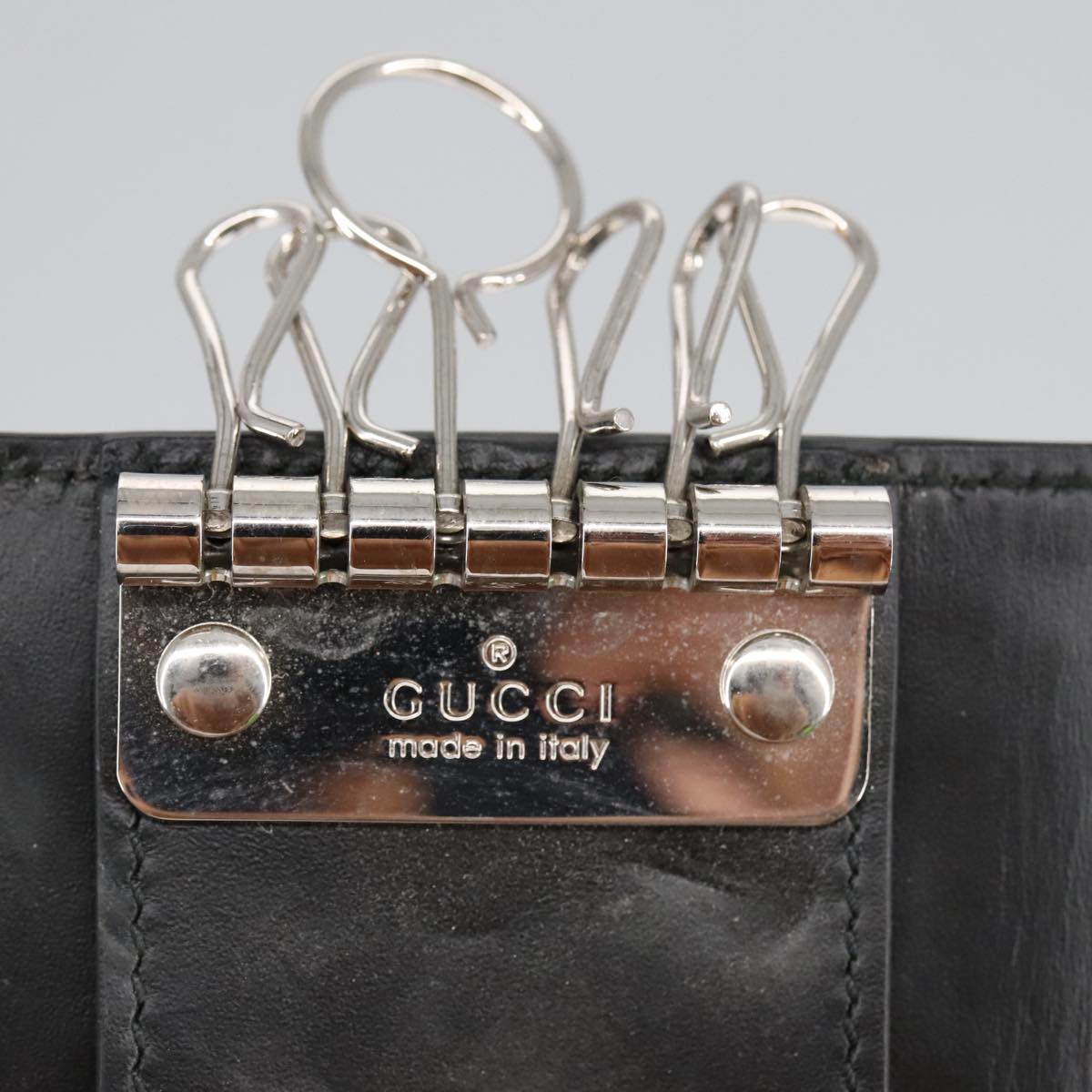 GUCCI GG Canvas Guccissima Key Case Leather Black 473924 Auth am7224