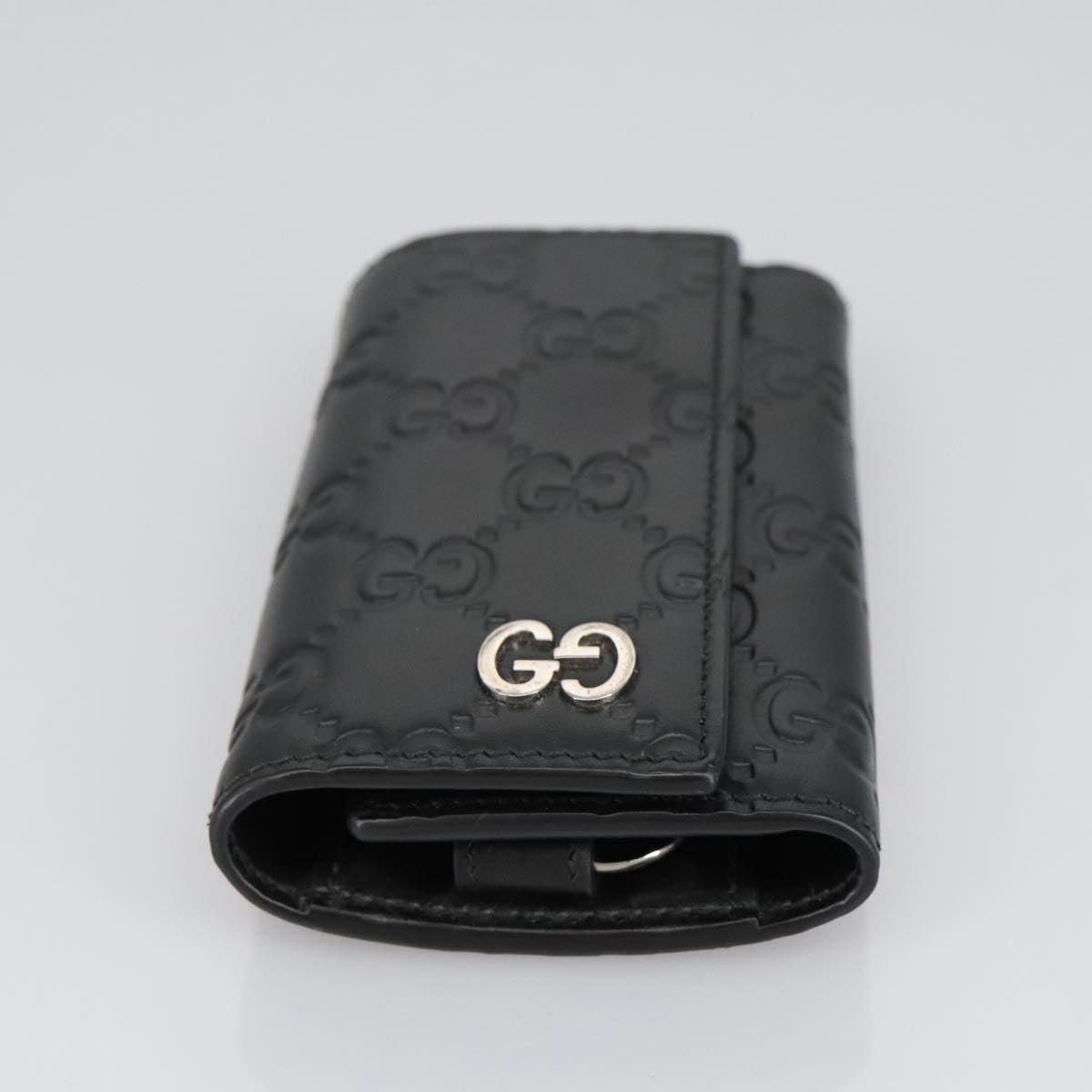 GUCCI GG Canvas Guccissima Key Case Leather Black 473924 Auth am7224