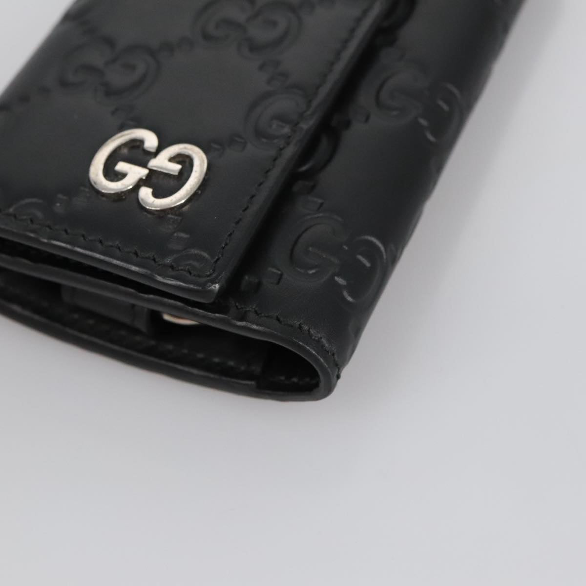 GUCCI GG Canvas Guccissima Key Case Leather Black 473924 Auth am7224