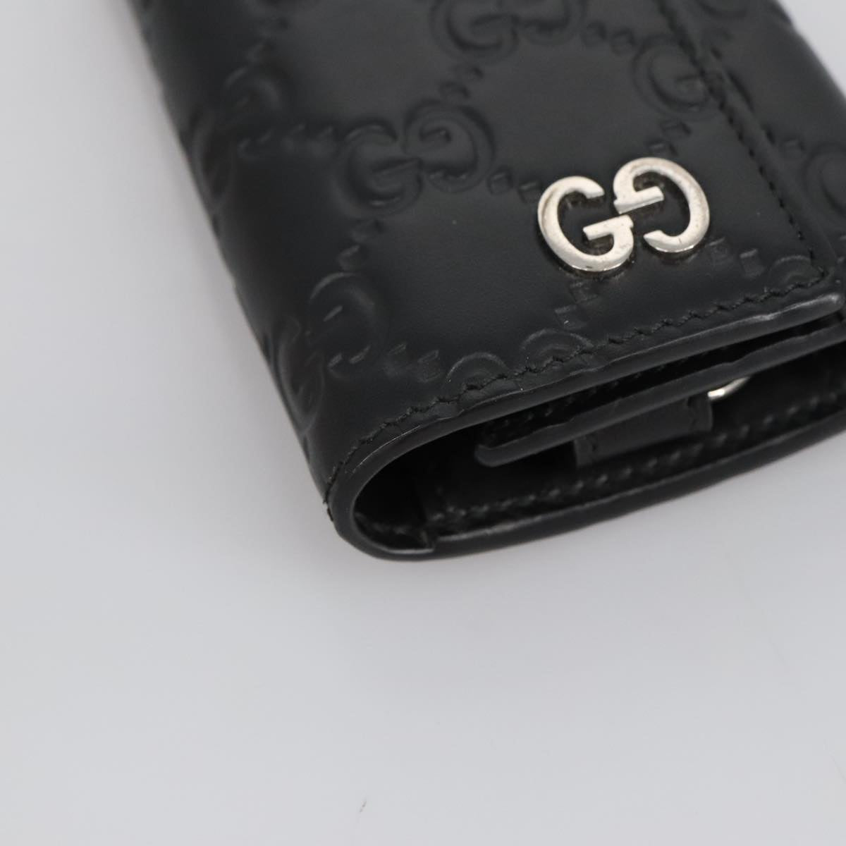 GUCCI GG Canvas Guccissima Key Case Leather Black 473924 Auth am7224