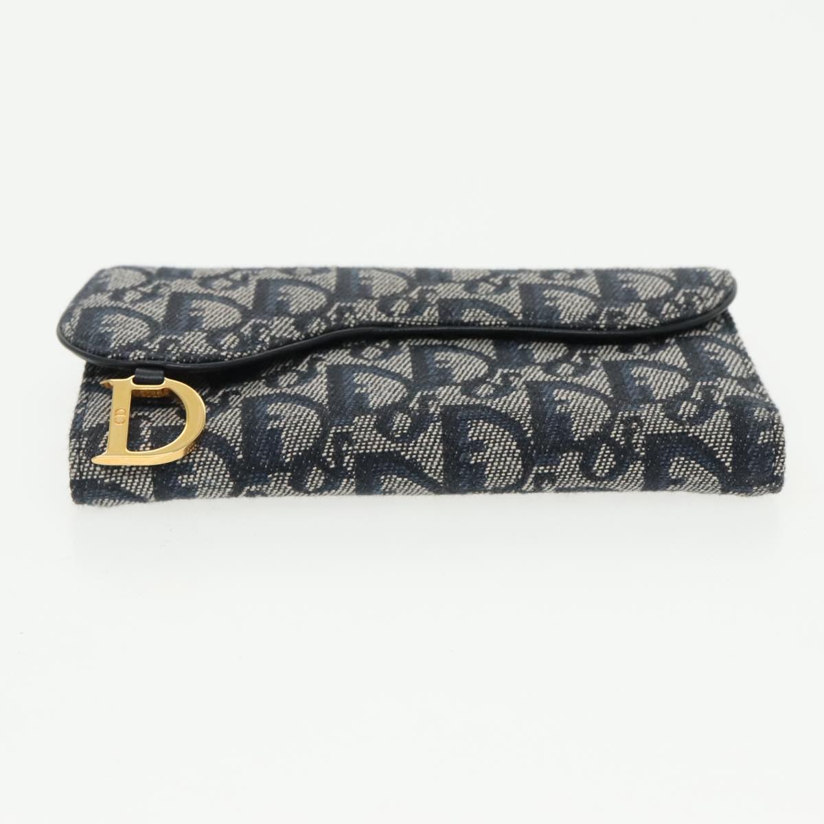 Christian Dior Trotter Canvas Wallet Navy Gold Auth am7239