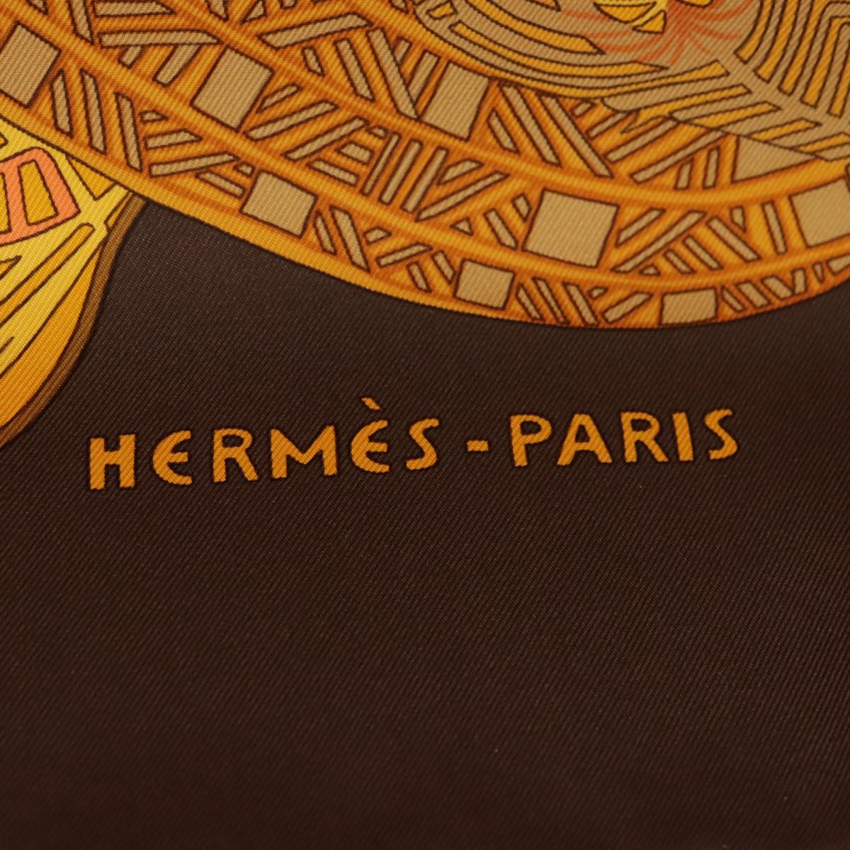 HERMES Carre 90 Scarf ""ART des STEPPES"" Silk Brown Auth am7240