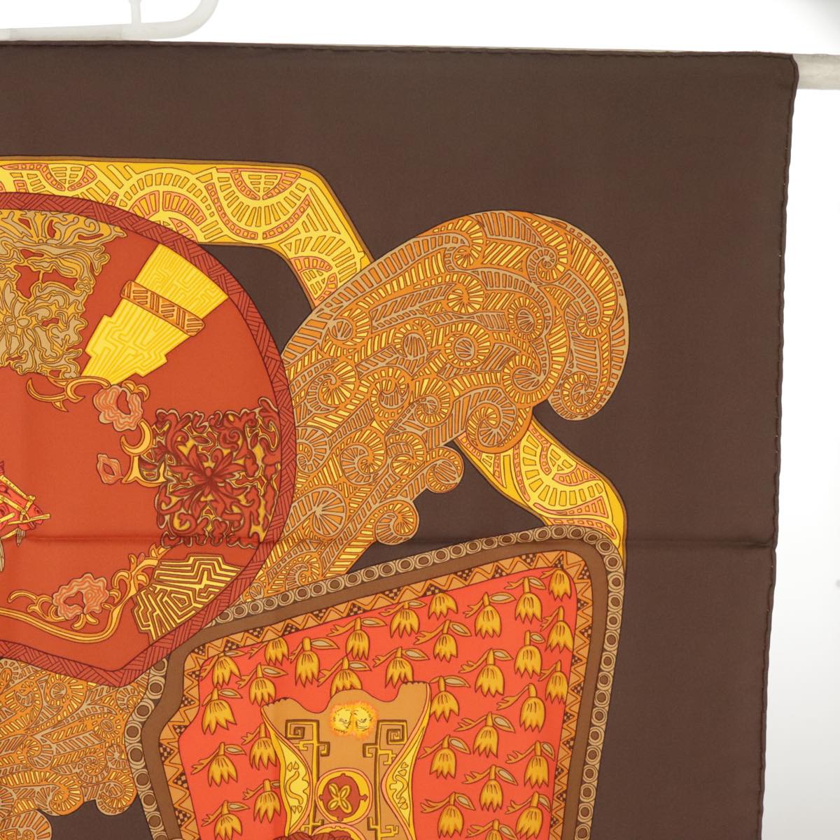 HERMES Carre 90 Scarf ""ART des STEPPES"" Silk Brown Auth am7240