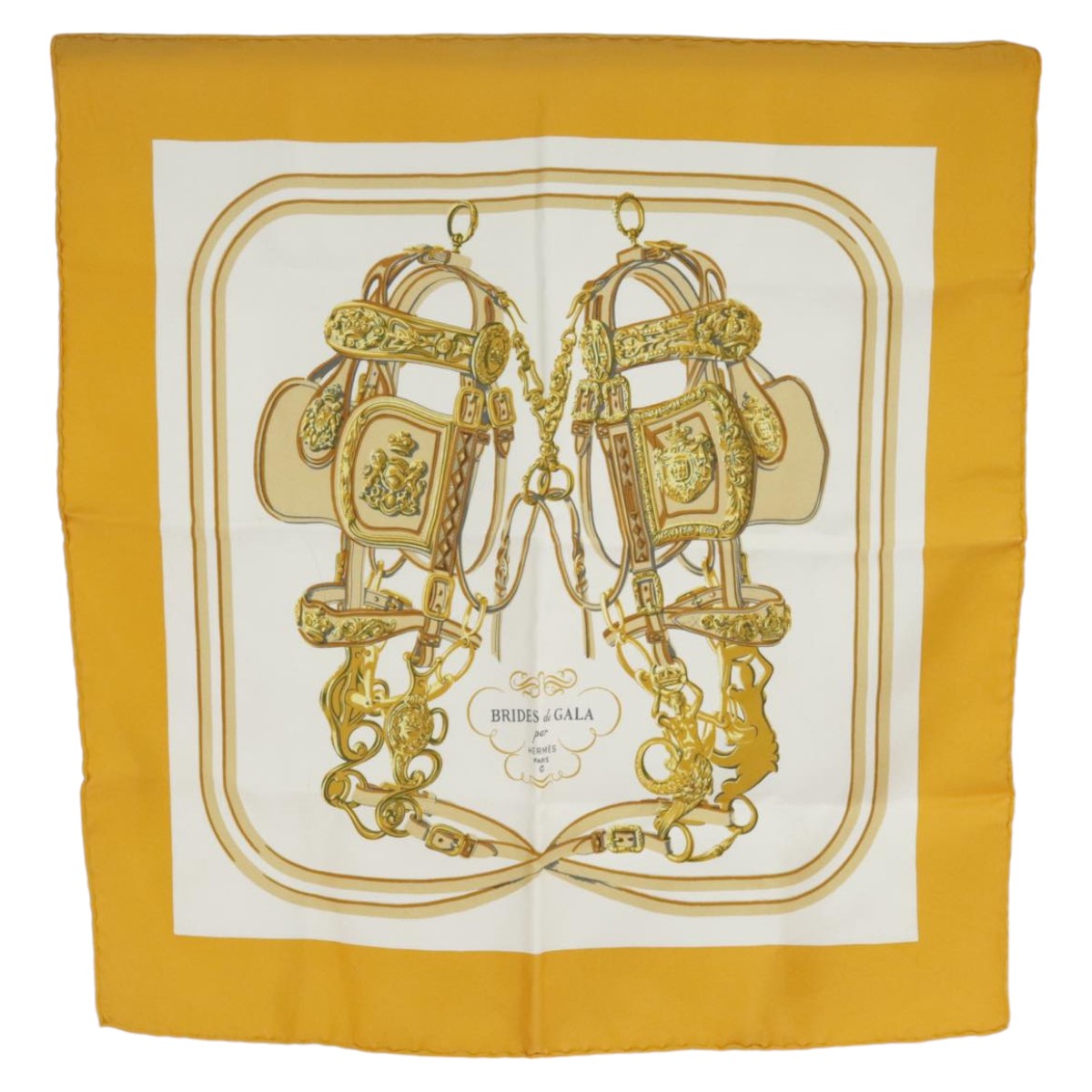 HERMES Carre 40 Scarf ""BRIDES de GALA"" Silk Yellow Auth am7241