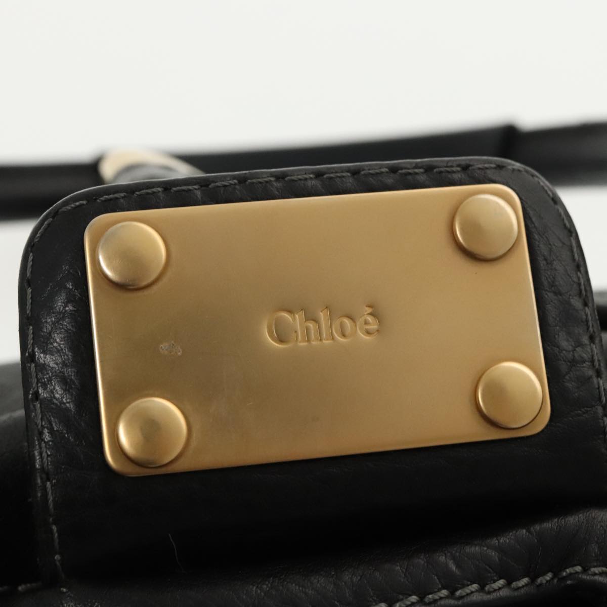 Chloe Paddington Hand Bag Leather Black Gold Silver Auth am7243