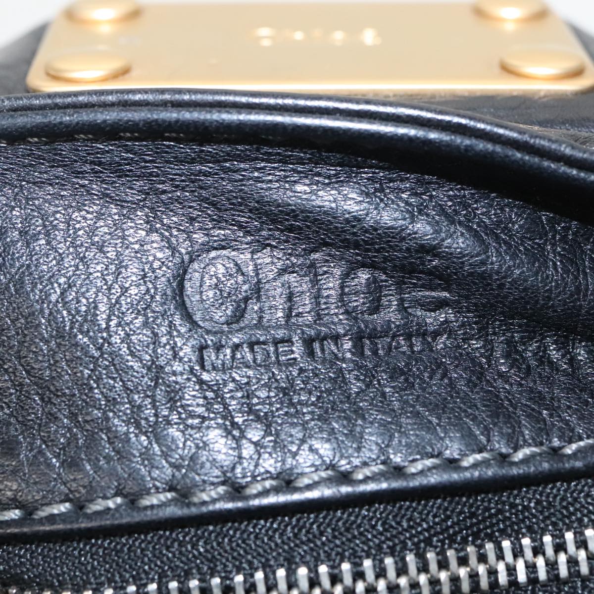 Chloe Paddington Hand Bag Leather Black Gold Silver Auth am7243