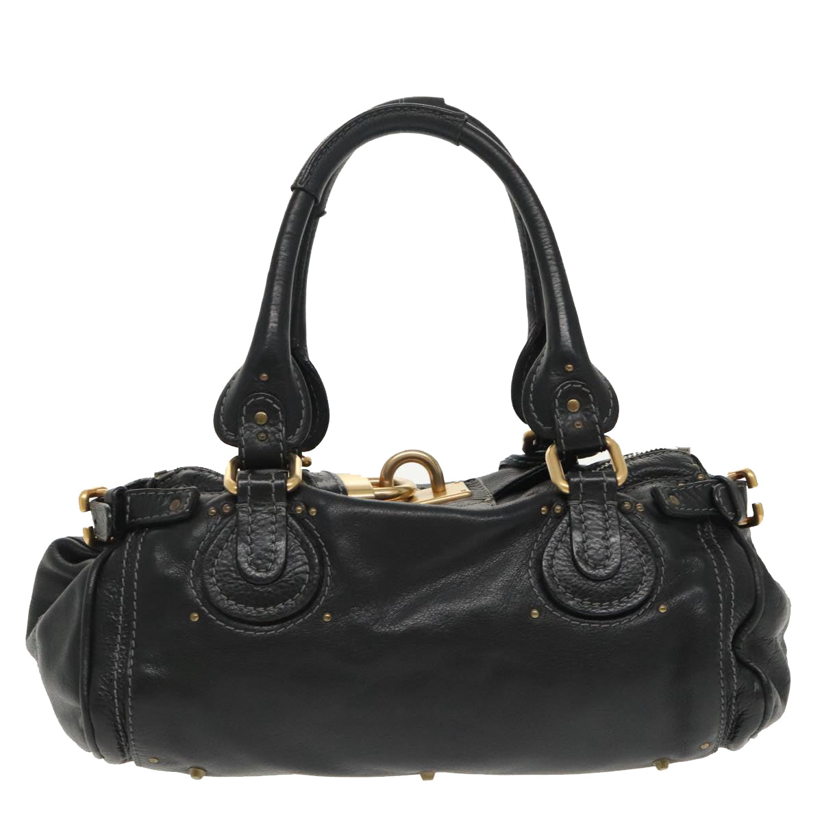 Chloe Paddington Hand Bag Leather Black Gold Silver Auth am7243 - 0