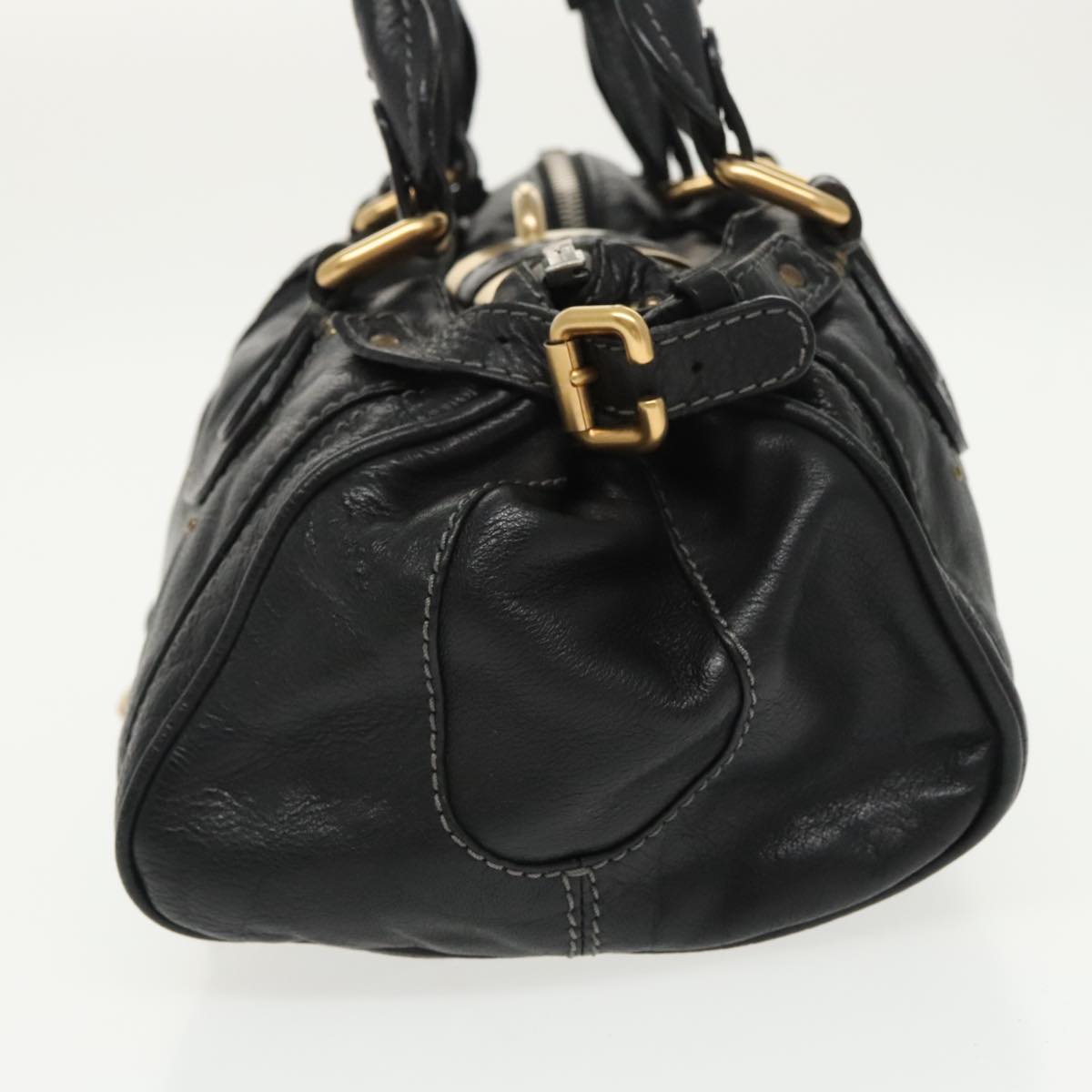 Chloe Paddington Hand Bag Leather Black Gold Silver Auth am7243